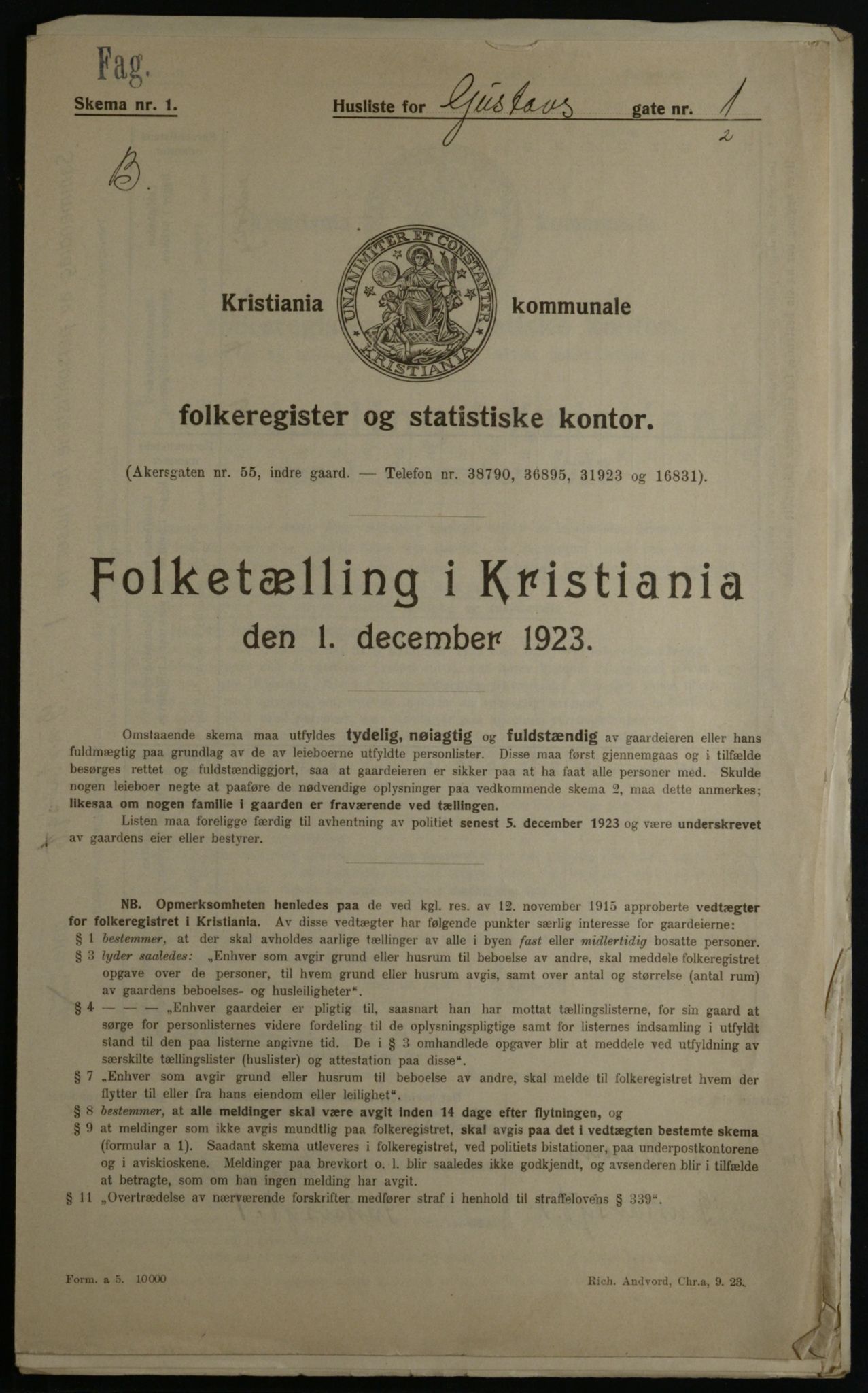 OBA, Municipal Census 1923 for Kristiania, 1923, p. 36295