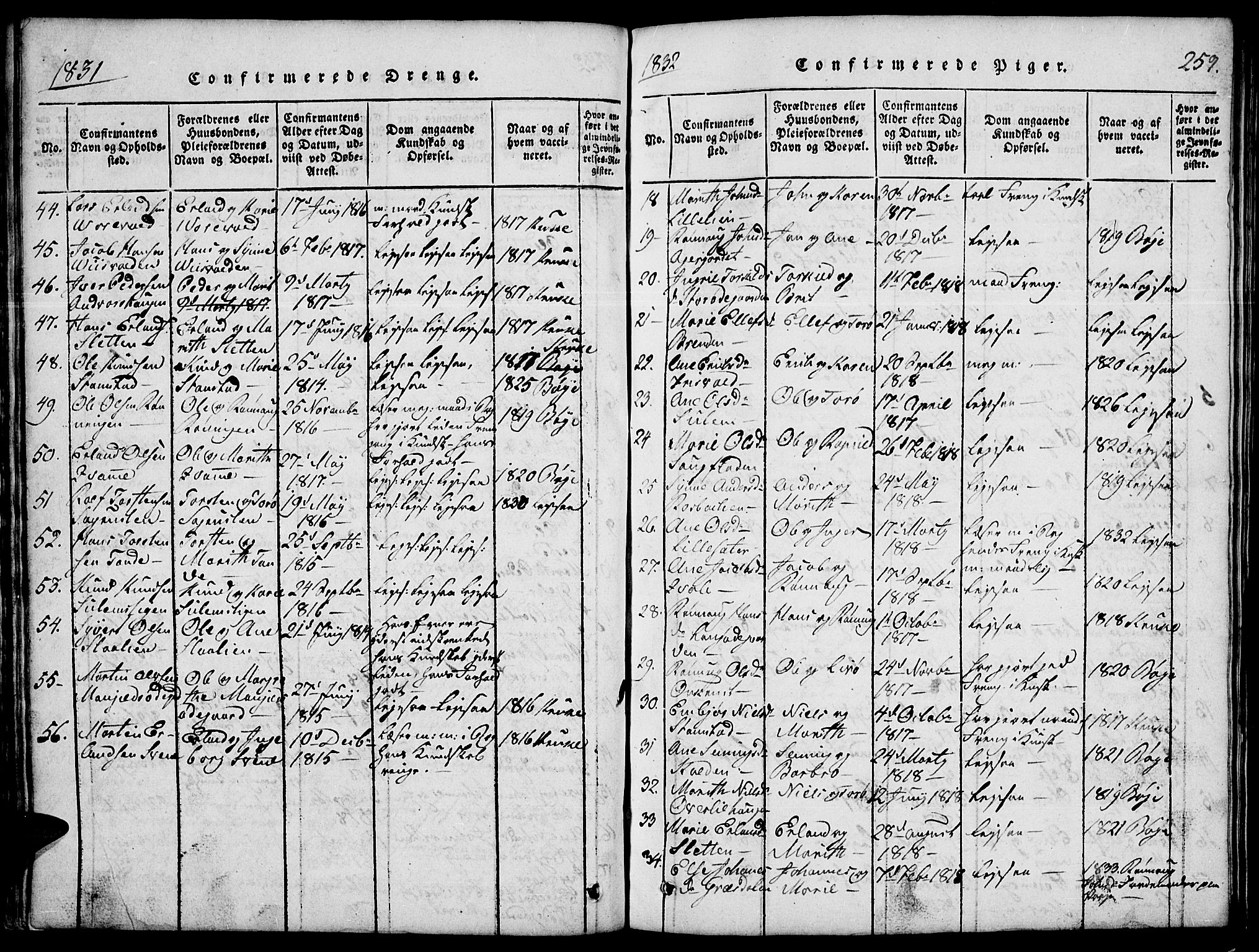 Lom prestekontor, SAH/PREST-070/L/L0001: Parish register (copy) no. 1, 1815-1836, p. 259
