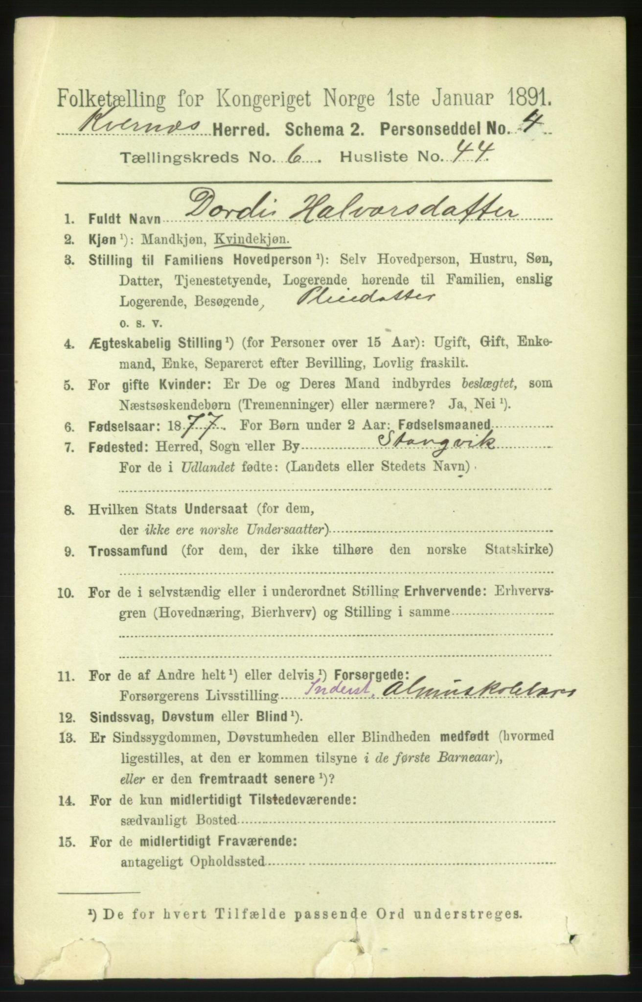 RA, 1891 census for 1553 Kvernes, 1891, p. 3209