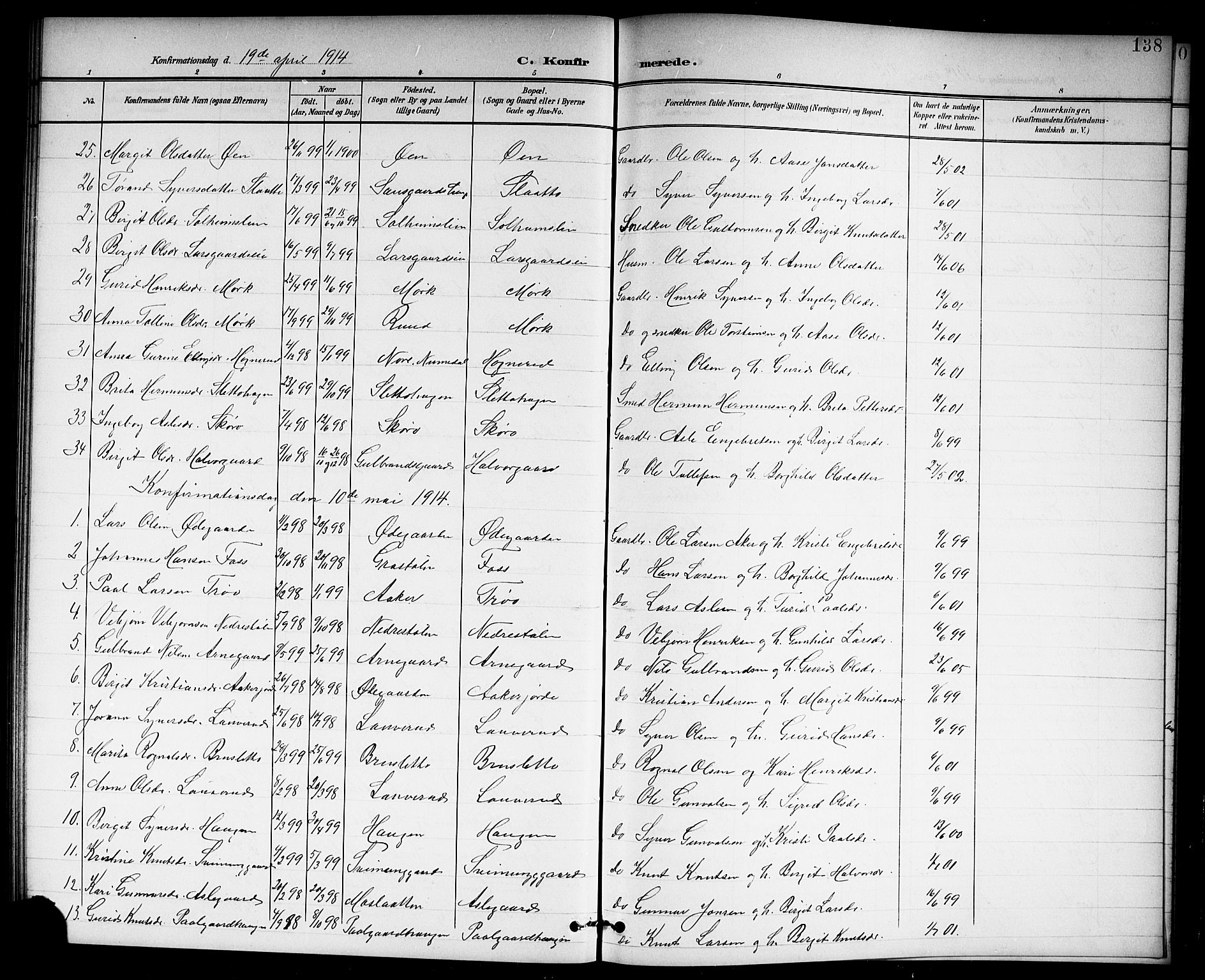 Hol kirkebøker, SAKO/A-227/G/Ga/L0001: Parish register (copy) no. I 1, 1900-1919, p. 138