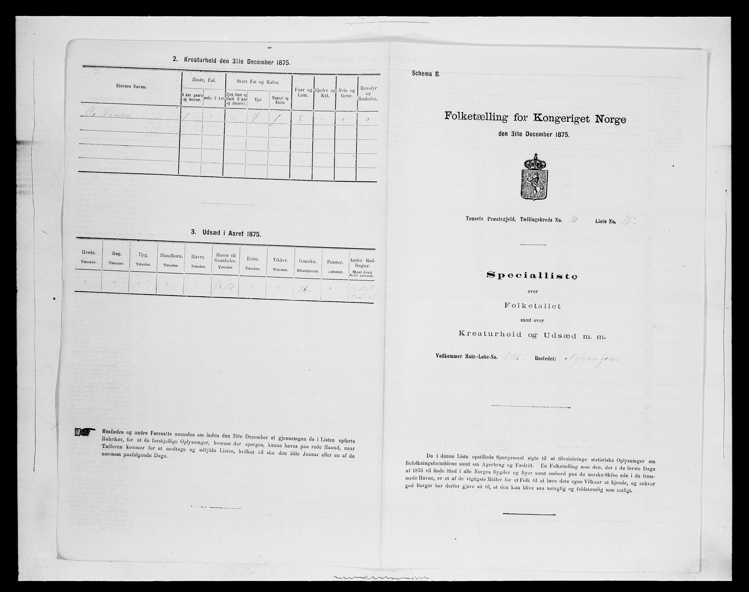 SAH, 1875 census for 0437P Tynset, 1875, p. 992