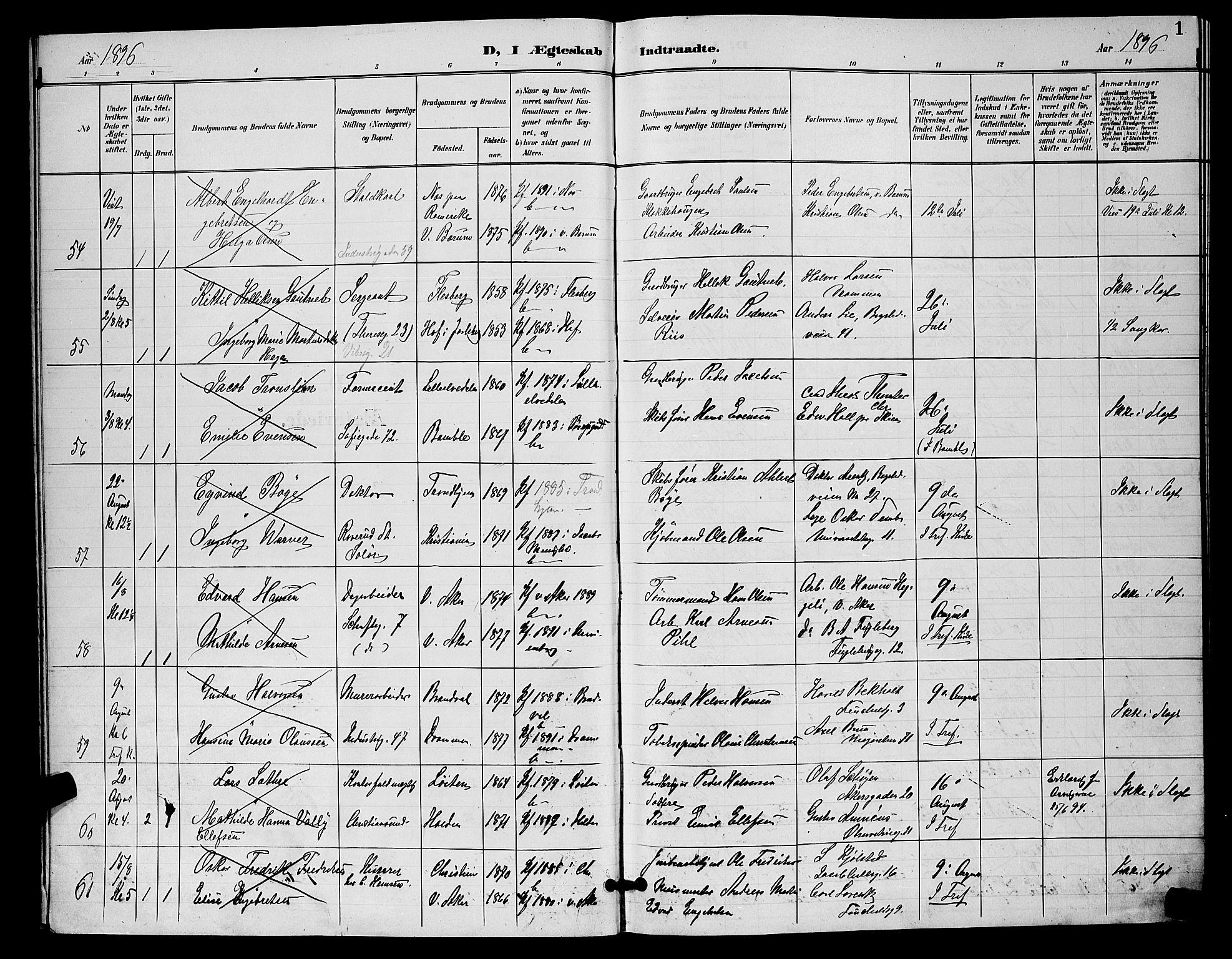 Uranienborg prestekontor Kirkebøker, AV/SAO-A-10877/H/Ha/L0003: Banns register no. I 3, 1896-1901, p. 1