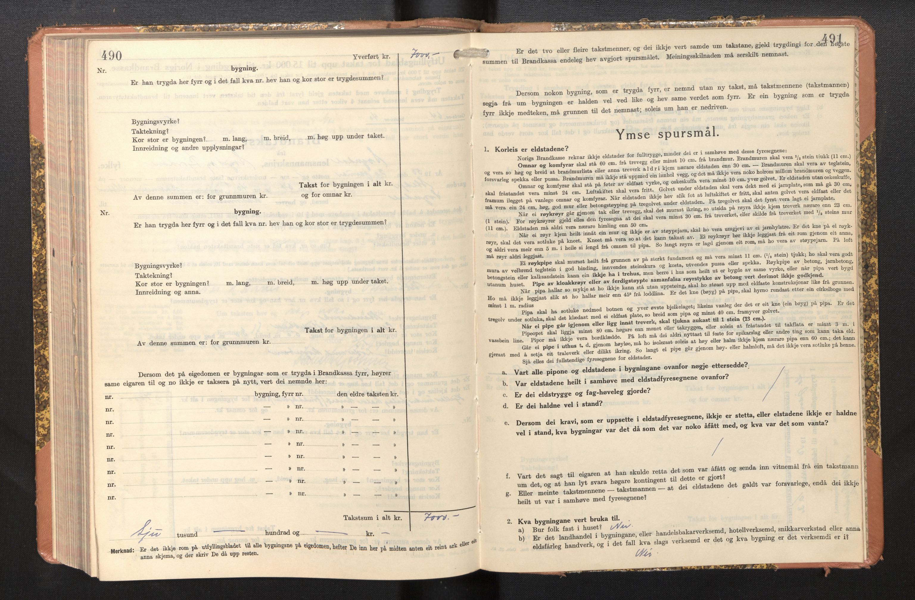 Lensmannen i Sogndal, AV/SAB-A-29901/0012/L0014: Branntakstprotokoll, skjematakst, 1938-1950, p. 490-491