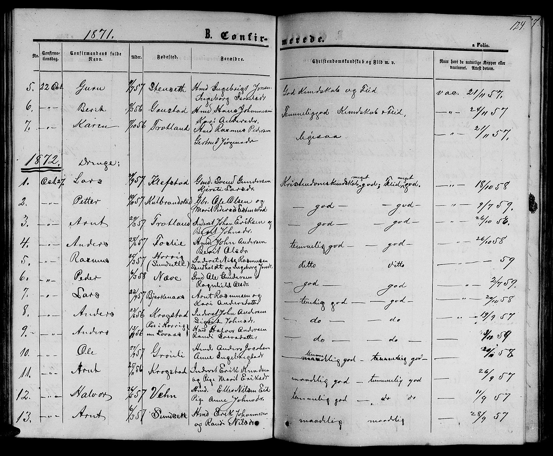 Ministerialprotokoller, klokkerbøker og fødselsregistre - Sør-Trøndelag, SAT/A-1456/694/L1131: Parish register (copy) no. 694C03, 1858-1886, p. 124