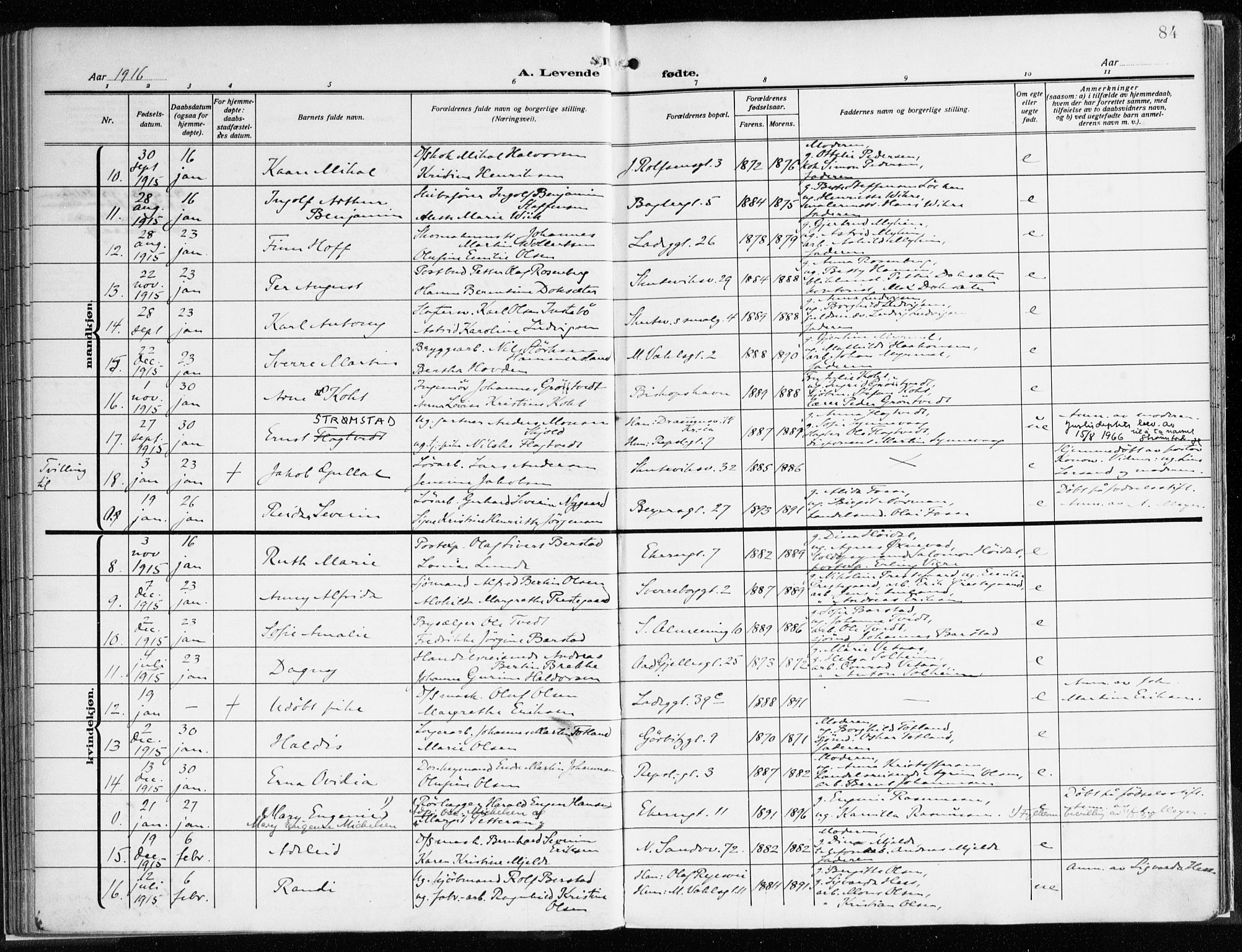 Sandviken Sokneprestembete, AV/SAB-A-77601/H/Ha/L0007: Parish register (official) no. B 4, 1912-1924, p. 84