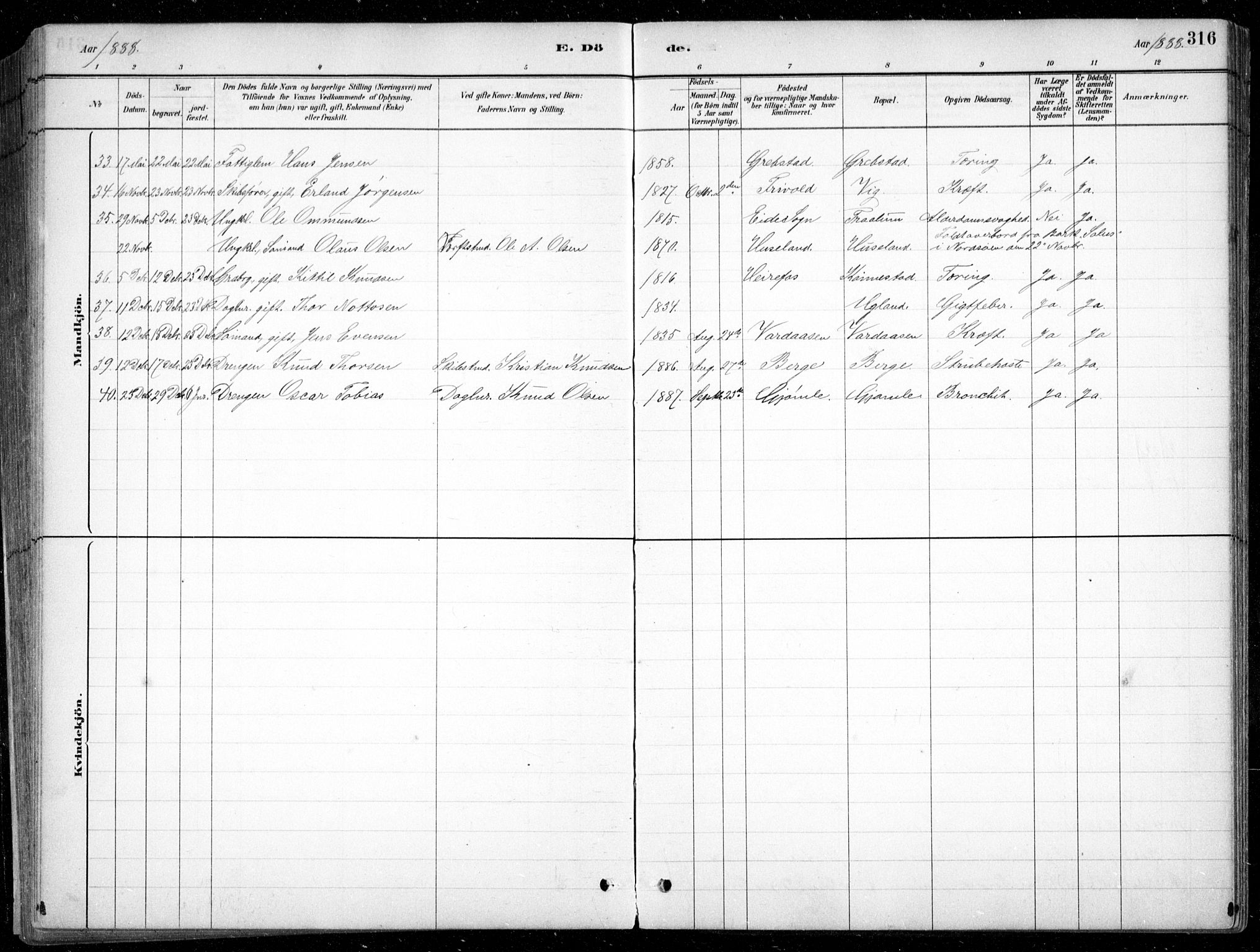 Fjære sokneprestkontor, SAK/1111-0011/F/Fb/L0011: Parish register (copy) no. B 11, 1881-1905, p. 316