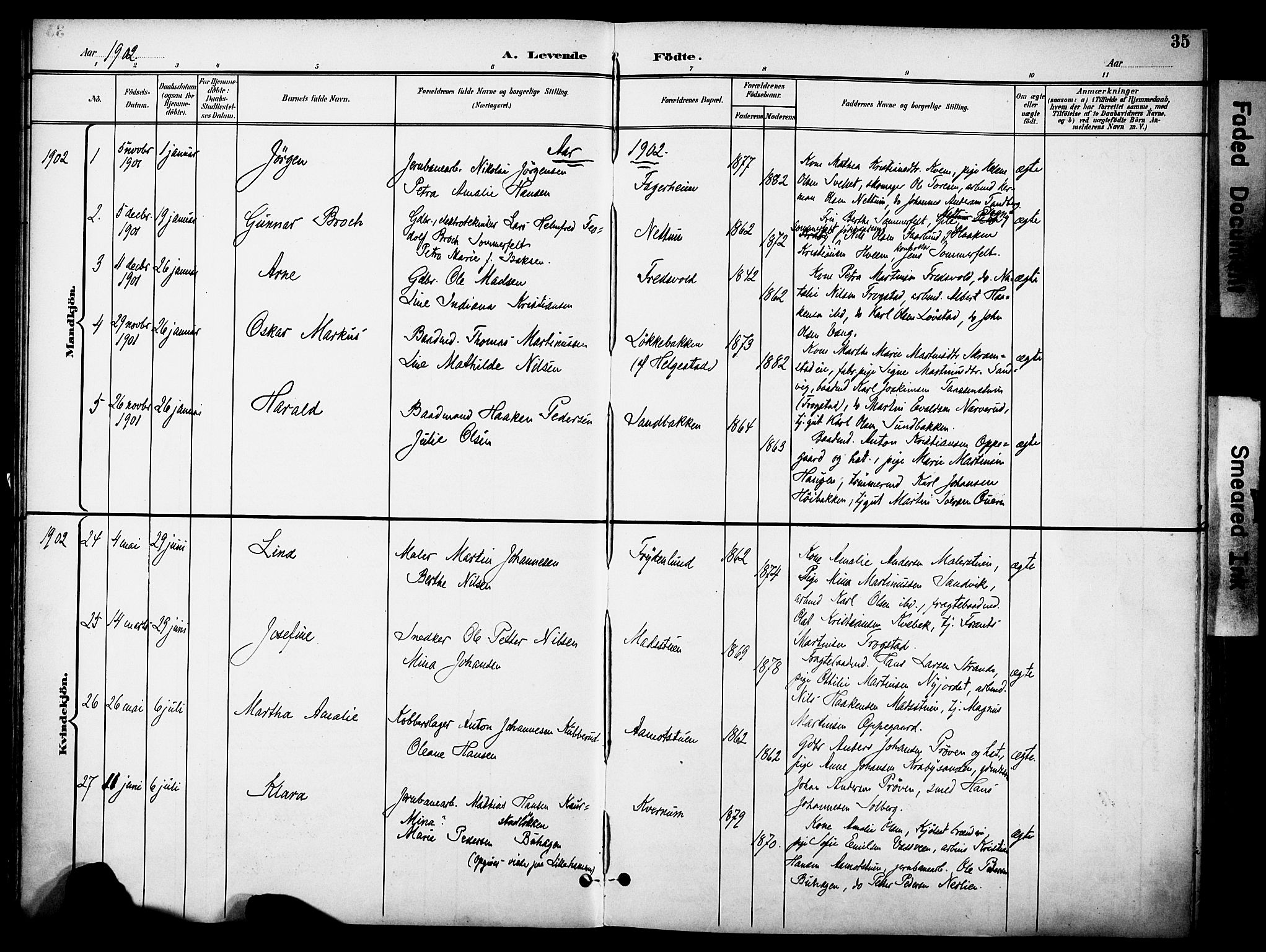 Østre Toten prestekontor, SAH/PREST-104/H/Ha/Haa/L0009: Parish register (official) no. 9, 1897-1913, p. 35