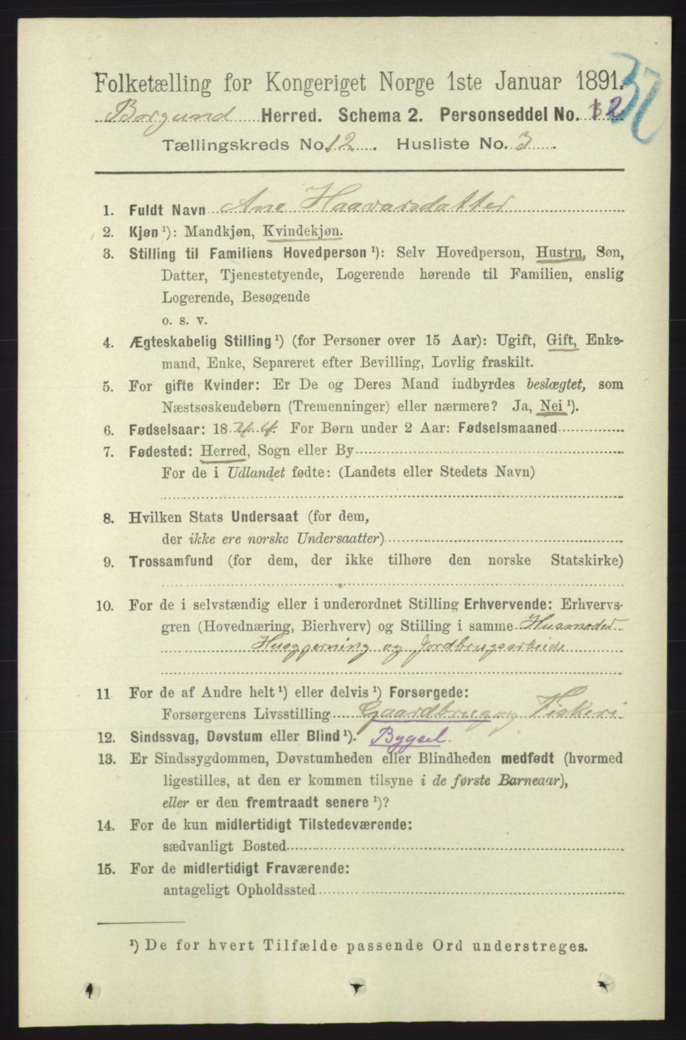 RA, 1891 census for 1531 Borgund, 1891, p. 3208