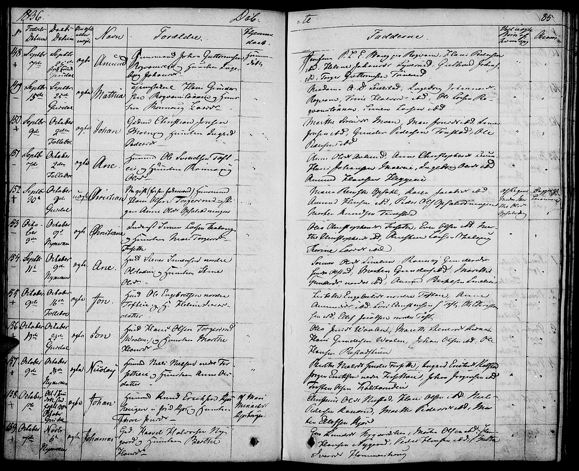 Gausdal prestekontor, SAH/PREST-090/H/Ha/Haa/L0006: Parish register (official) no. 6, 1830-1839, p. 85