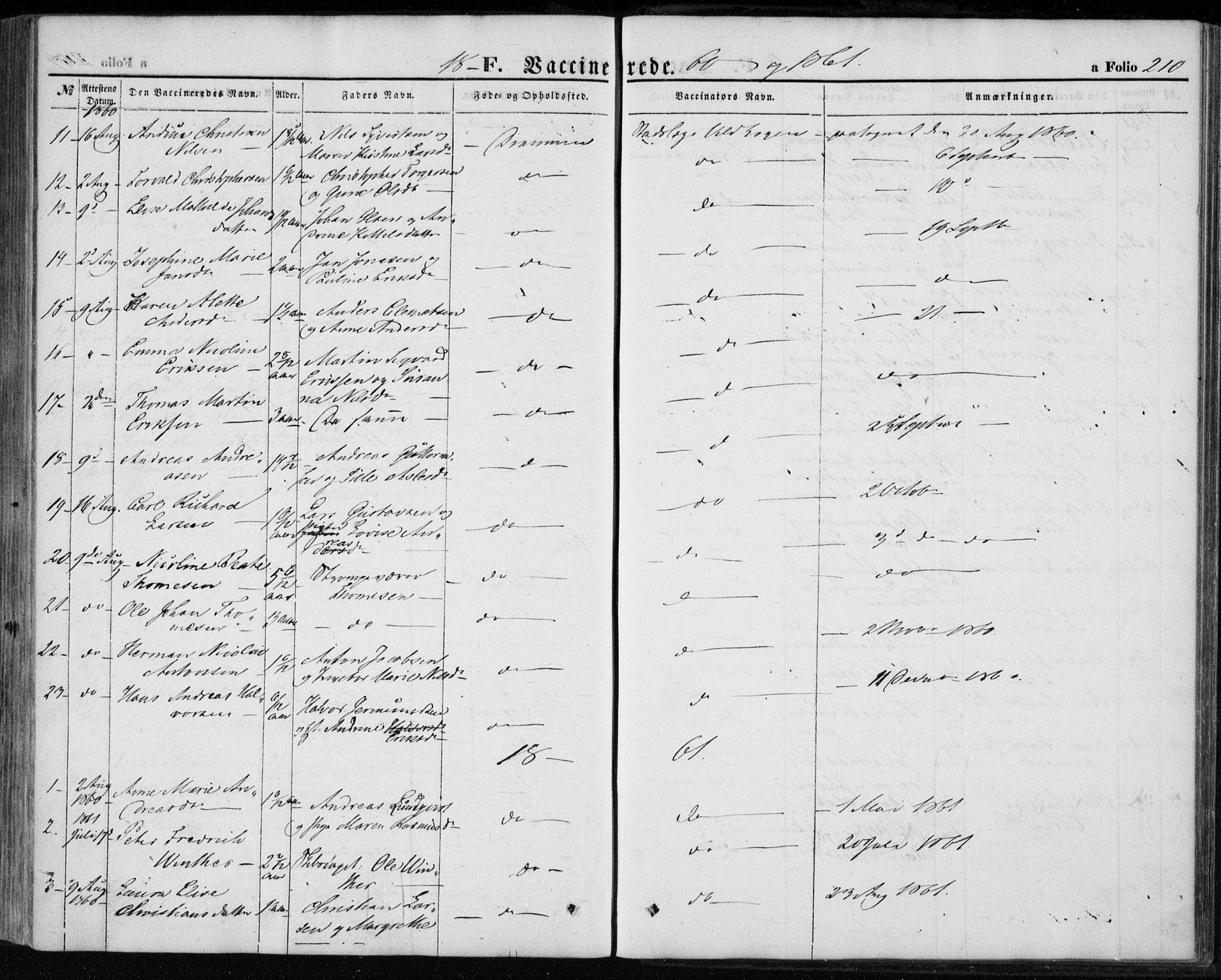 Strømsø kirkebøker, SAKO/A-246/F/Fa/L0017: Parish register (official) no. I 17, 1848-1865, p. 210