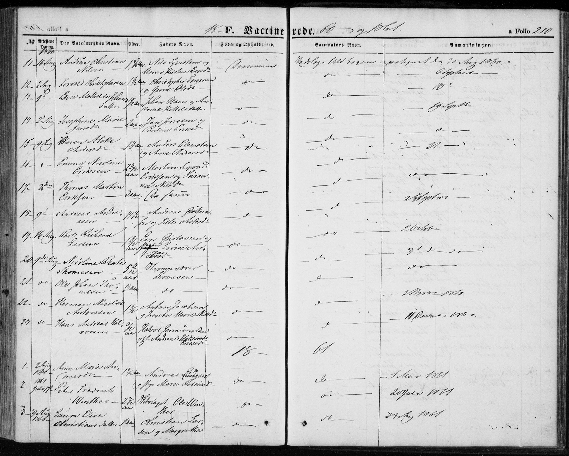 Strømsø kirkebøker, AV/SAKO-A-246/F/Fa/L0017: Parish register (official) no. I 17, 1848-1865, p. 210