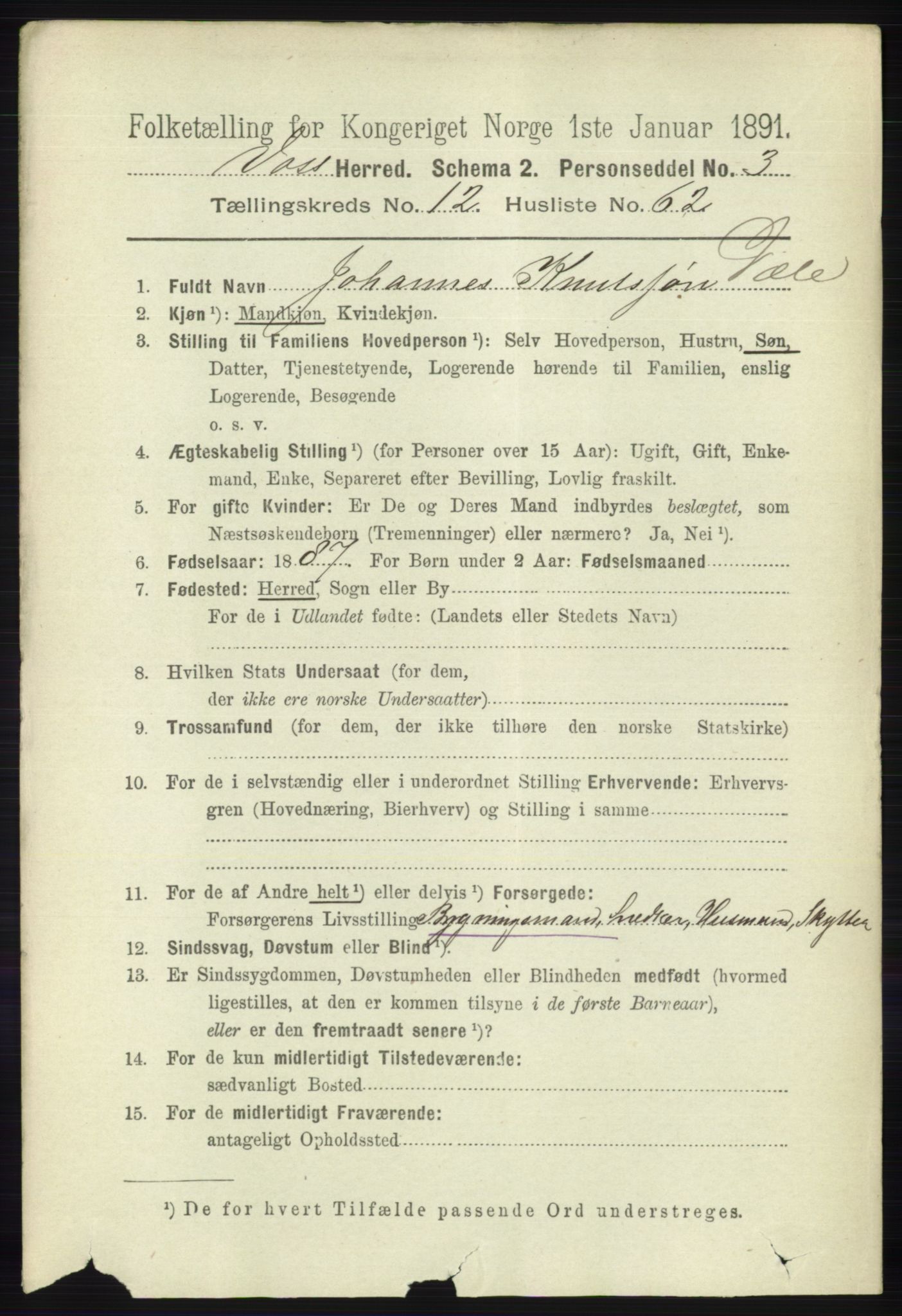 RA, 1891 census for 1235 Voss, 1891, p. 6834