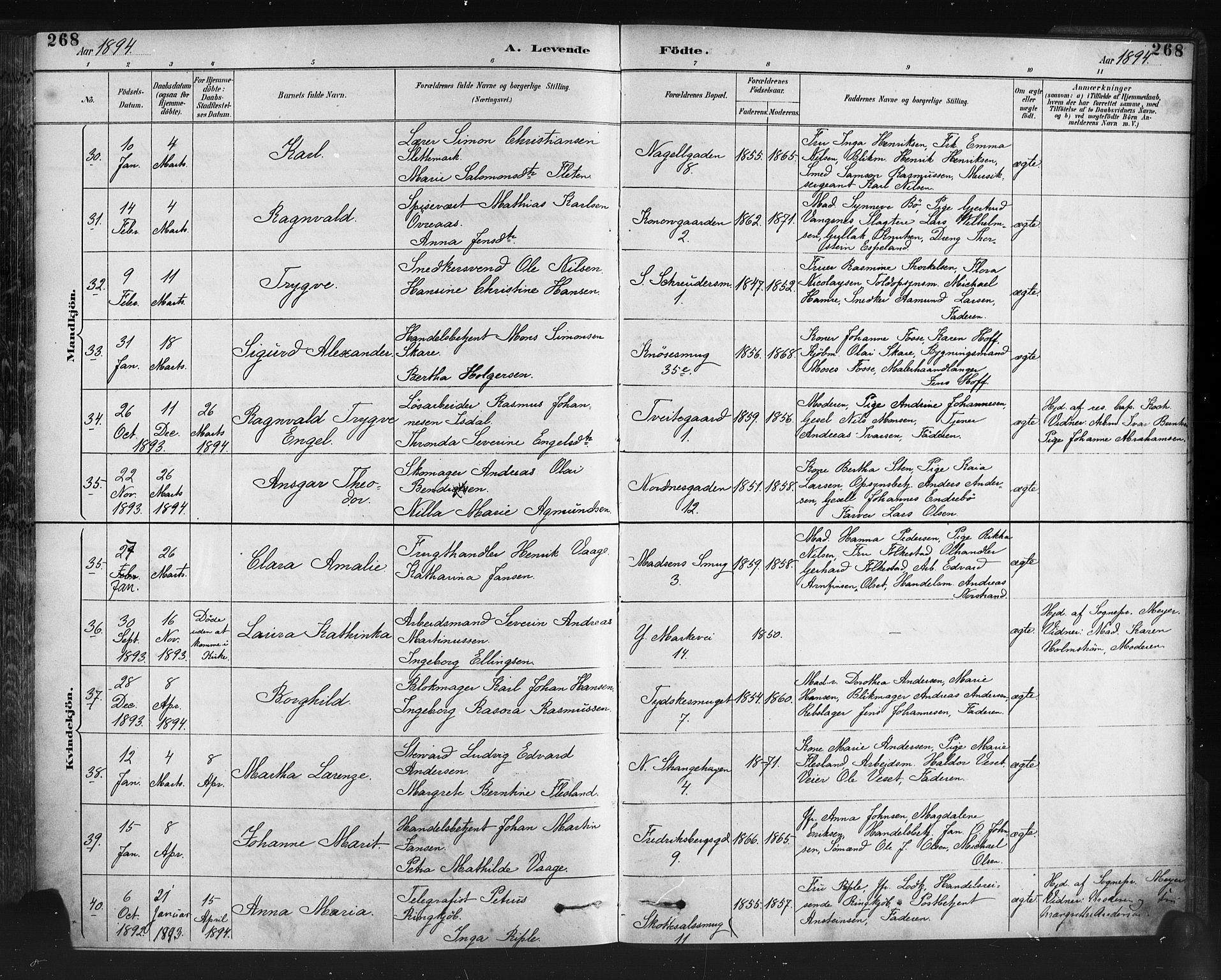 Nykirken Sokneprestembete, SAB/A-77101/H/Haa: Parish register (official) no. B 5, 1885-1894, p. 268
