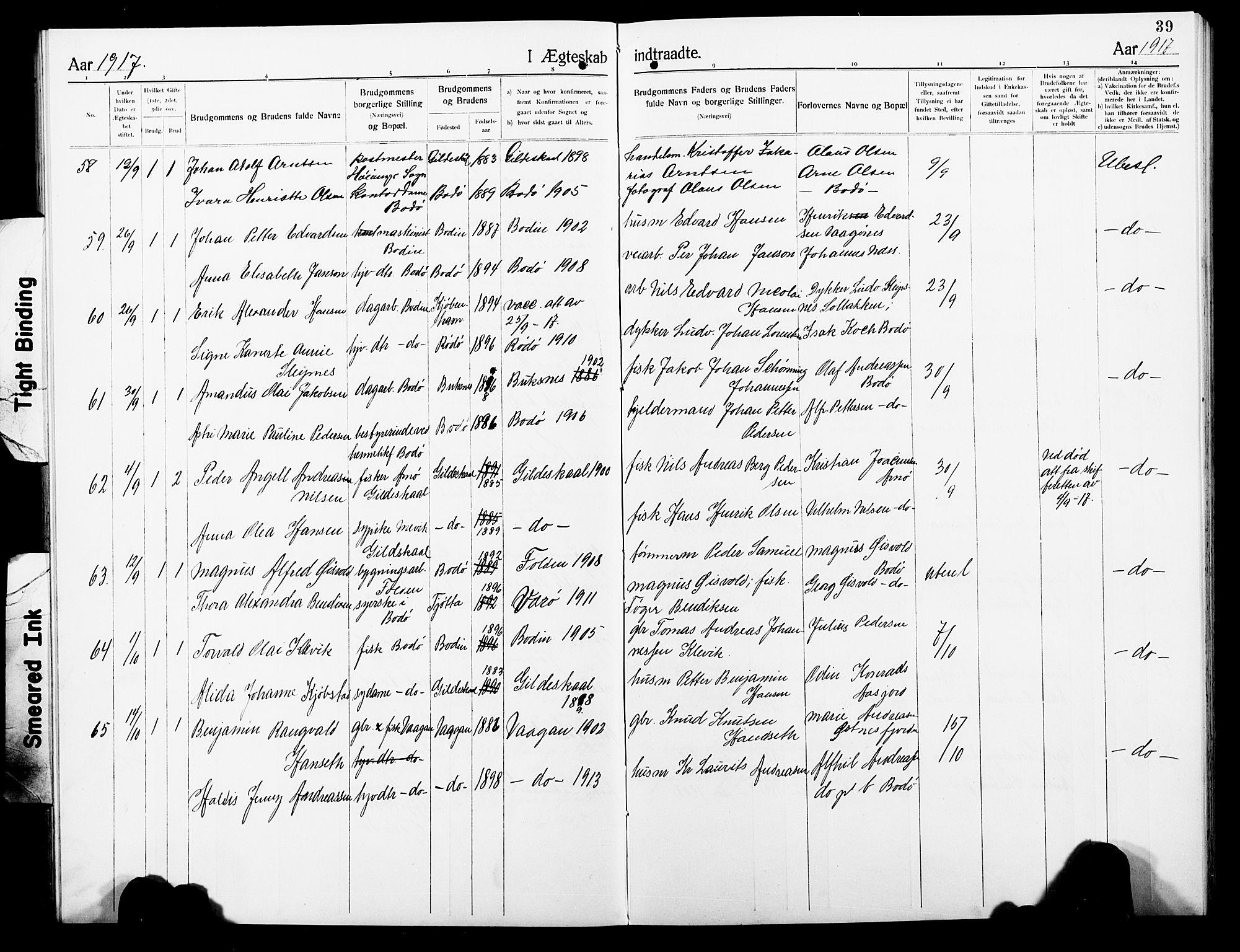 Ministerialprotokoller, klokkerbøker og fødselsregistre - Nordland, AV/SAT-A-1459/801/L0035: Parish register (copy) no. 801C10, 1910-1923, p. 39