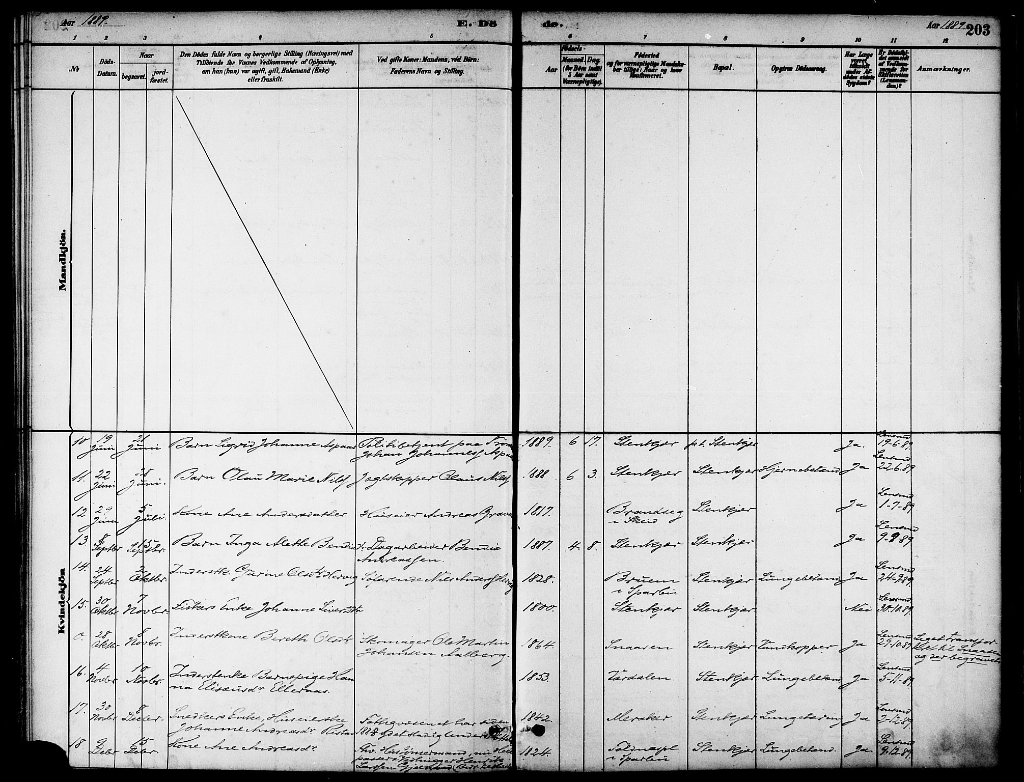 Ministerialprotokoller, klokkerbøker og fødselsregistre - Nord-Trøndelag, SAT/A-1458/739/L0371: Parish register (official) no. 739A03, 1881-1895, p. 203