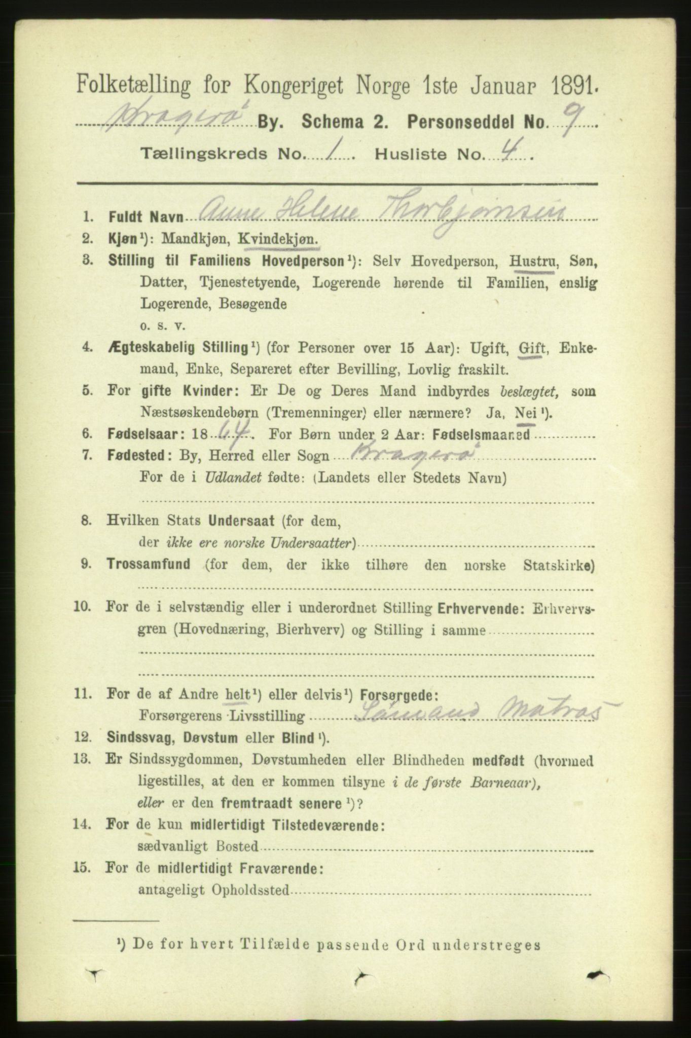 RA, 1891 census for 0801 Kragerø, 1891, p. 1697