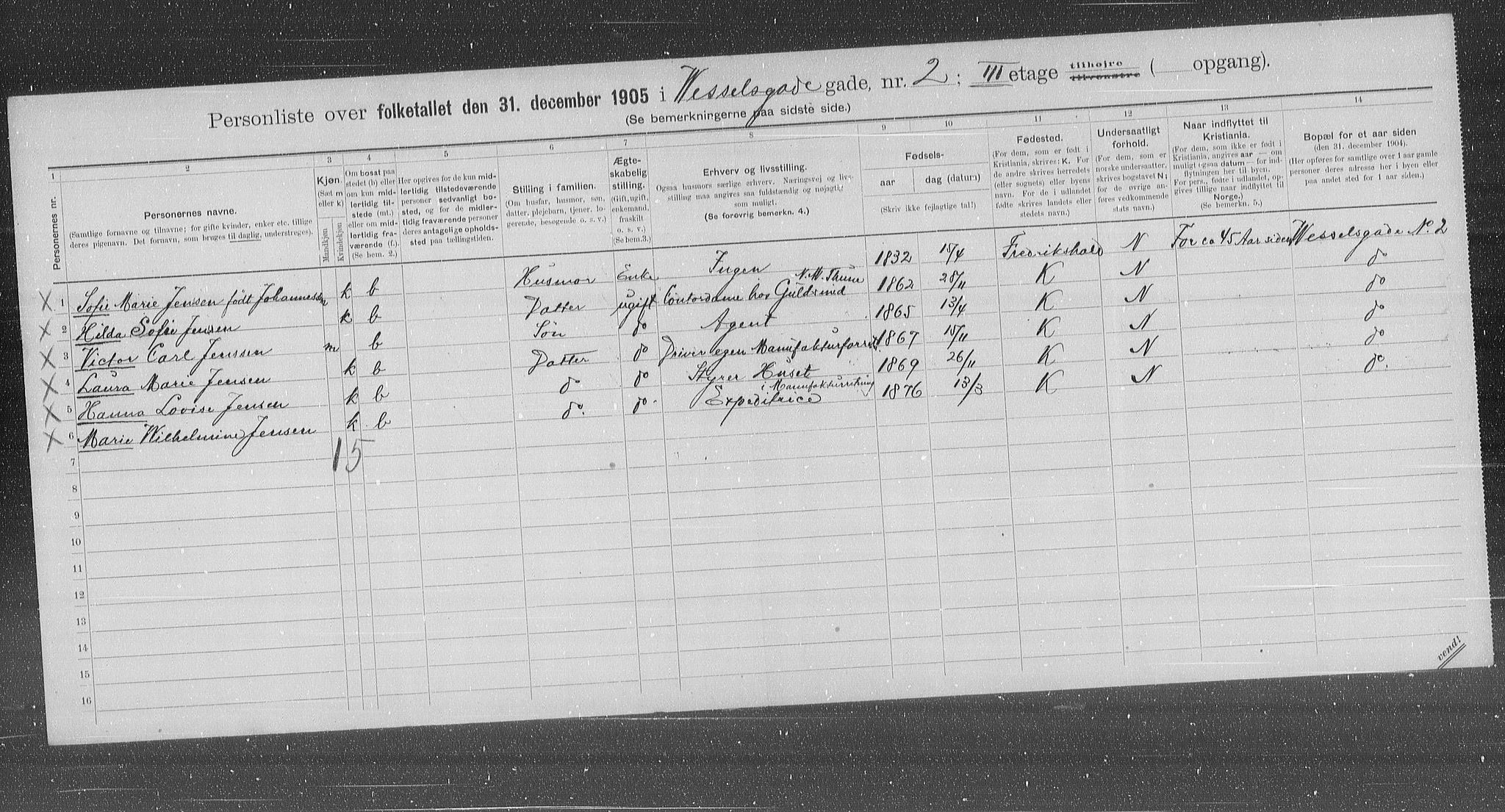 OBA, Municipal Census 1905 for Kristiania, 1905, p. 67248