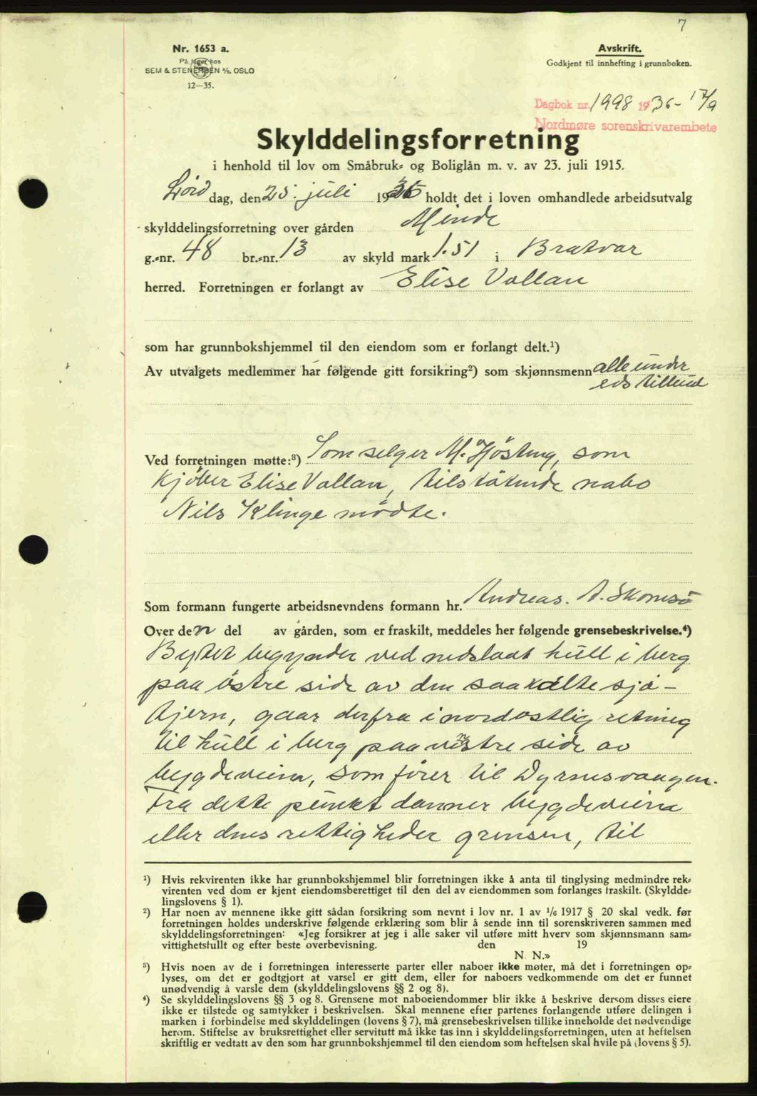 Nordmøre sorenskriveri, AV/SAT-A-4132/1/2/2Ca: Mortgage book no. A80, 1936-1937, Diary no: : 1998/1936