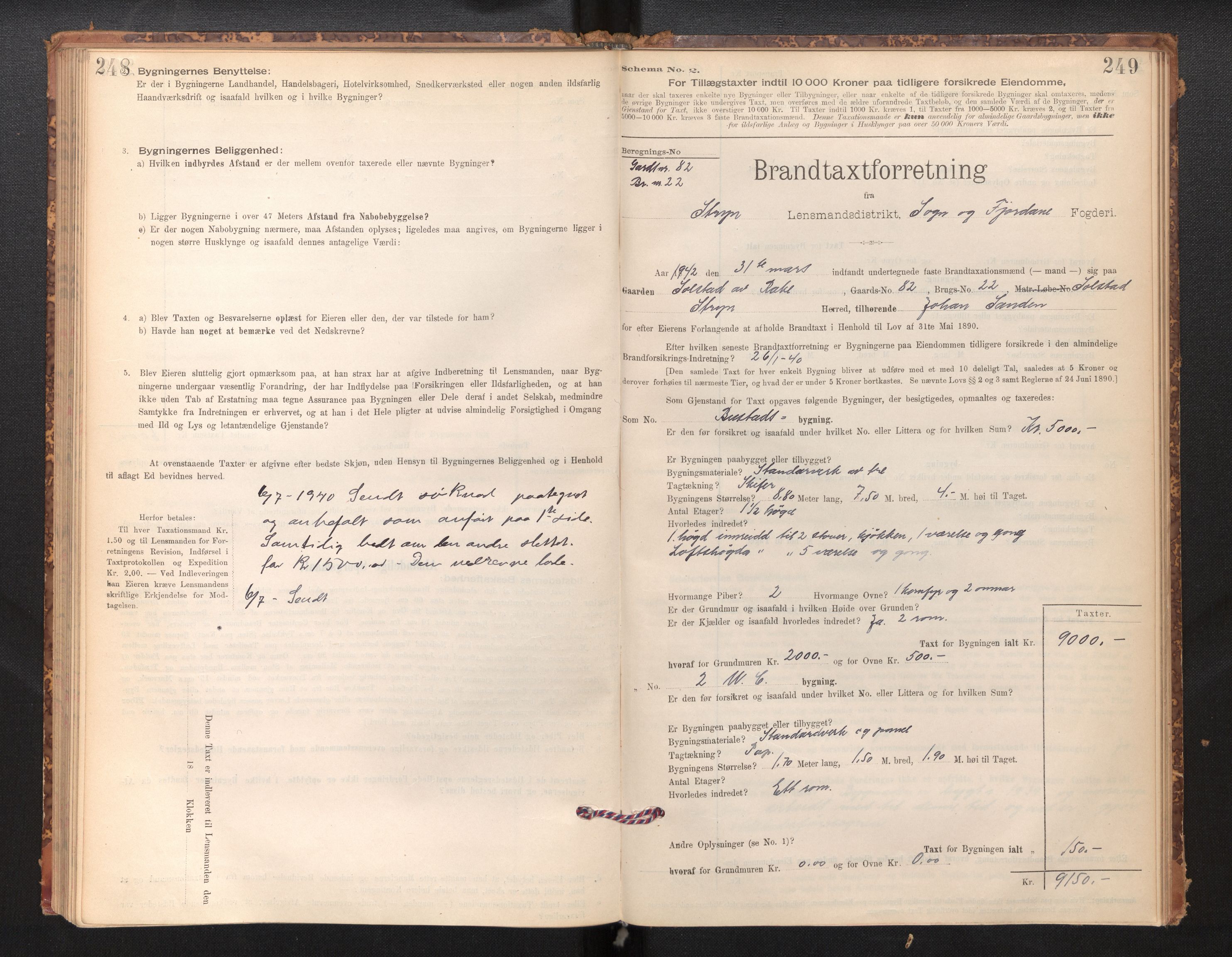 Lensmannen i Stryn og Innvik, SAB/A-30201/0012/L0002: Branntakstprotokoll, skjematakst, 1894-1942, p. 248-249