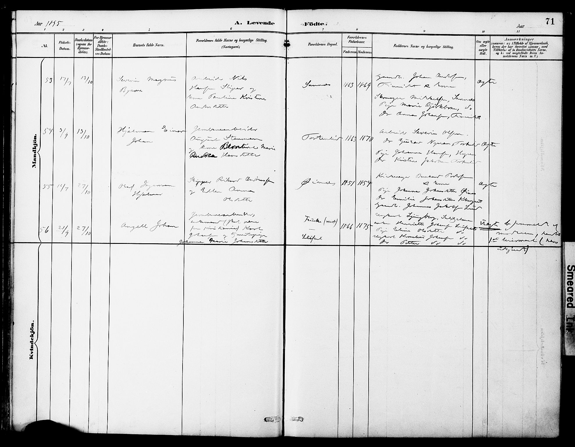 Ministerialprotokoller, klokkerbøker og fødselsregistre - Nordland, AV/SAT-A-1459/849/L0690: Parish register (official) no. 849A02, 1890-1897, p. 71