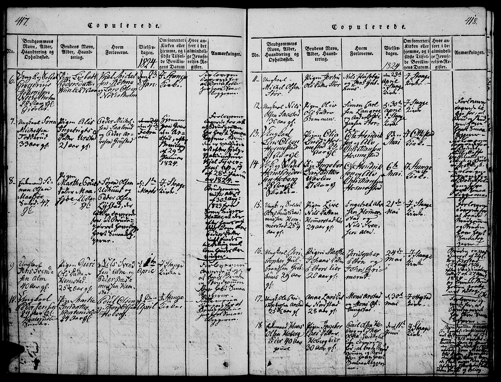 Stange prestekontor, SAH/PREST-002/K/L0008: Parish register (official) no. 8, 1814-1825, p. 417-418