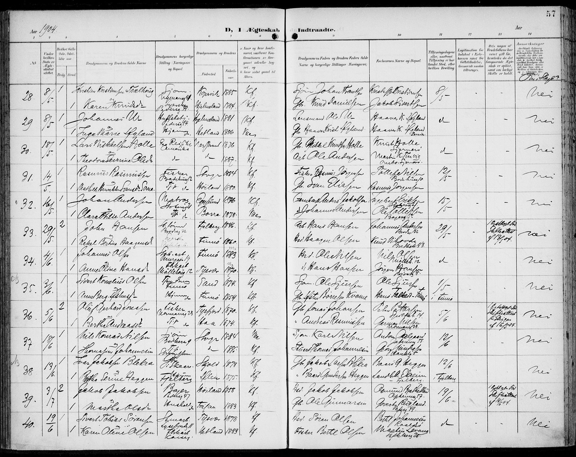St. Johannes sokneprestkontor, AV/SAST-A-101814/002/B/L0001: Parish register (official) no. A 8, 1899-1917, p. 57