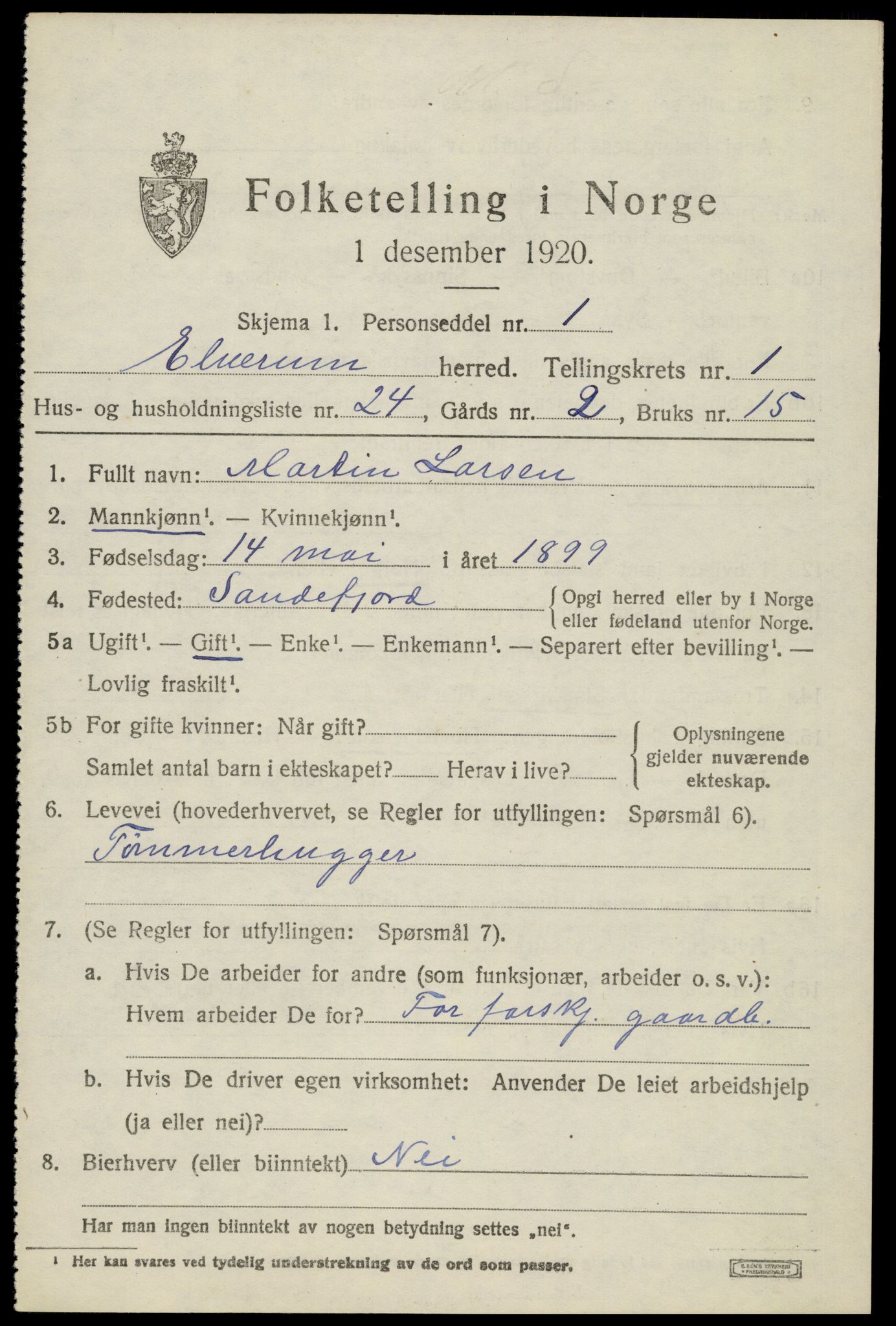 SAH, 1920 census for Elverum, 1920, p. 4040