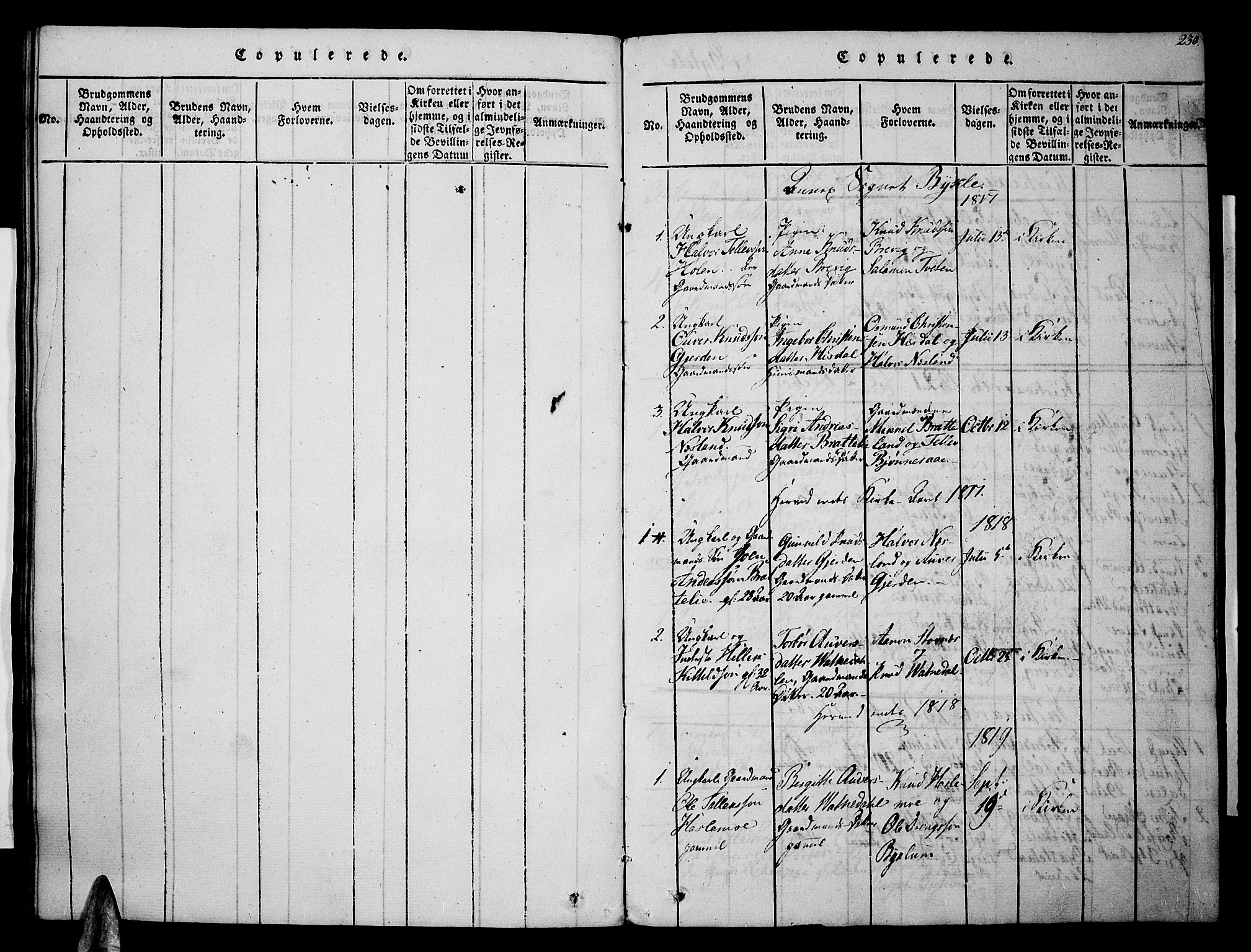 Valle sokneprestkontor, SAK/1111-0044/F/Fa/Fac/L0005: Parish register (official) no. A 5 /3, 1817-1830, p. 230