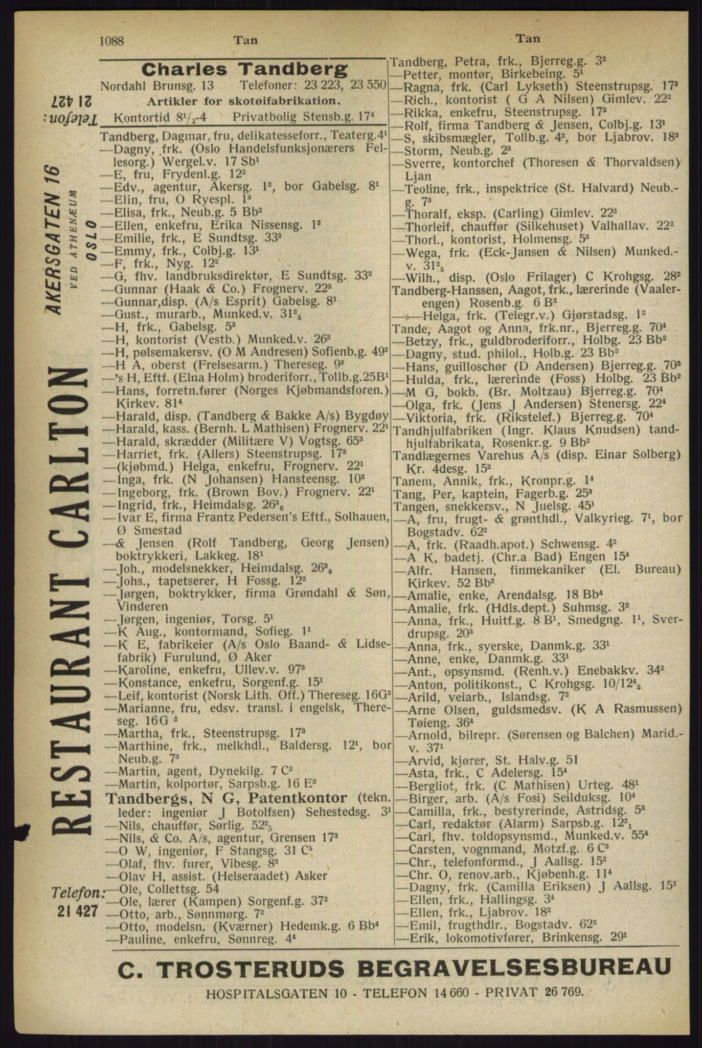 Kristiania/Oslo adressebok, PUBL/-, 1927, p. 1088