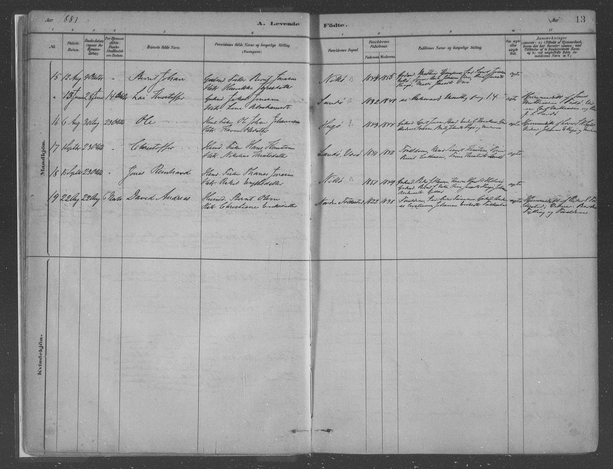 Askvoll sokneprestembete, SAB/A-79501/H/Haa/Haac/L0001: Parish register (official) no. C  1, 1879-1922, p. 13