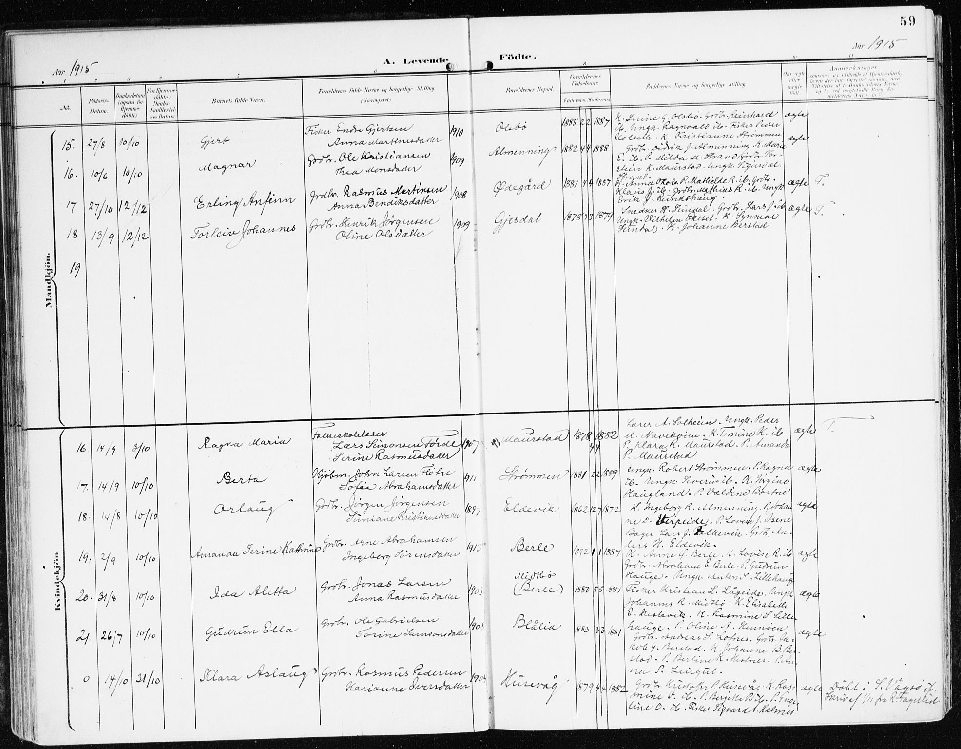 Davik sokneprestembete, AV/SAB-A-79701/H/Haa/Haad/L0002: Parish register (official) no. D 2, 1901-1930, p. 59