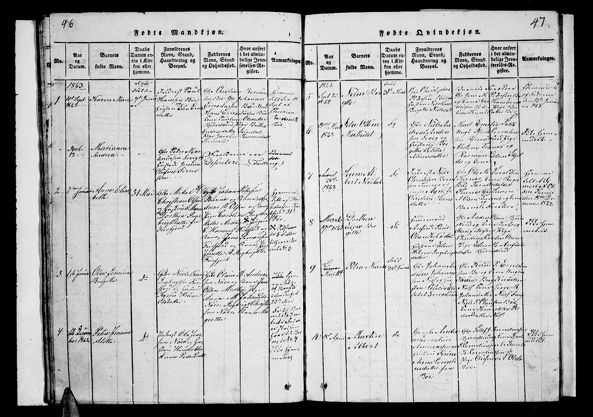 Ministerialprotokoller, klokkerbøker og fødselsregistre - Nordland, SAT/A-1459/899/L1446: Parish register (copy) no. 899C01, 1820-1868, p. 46-47