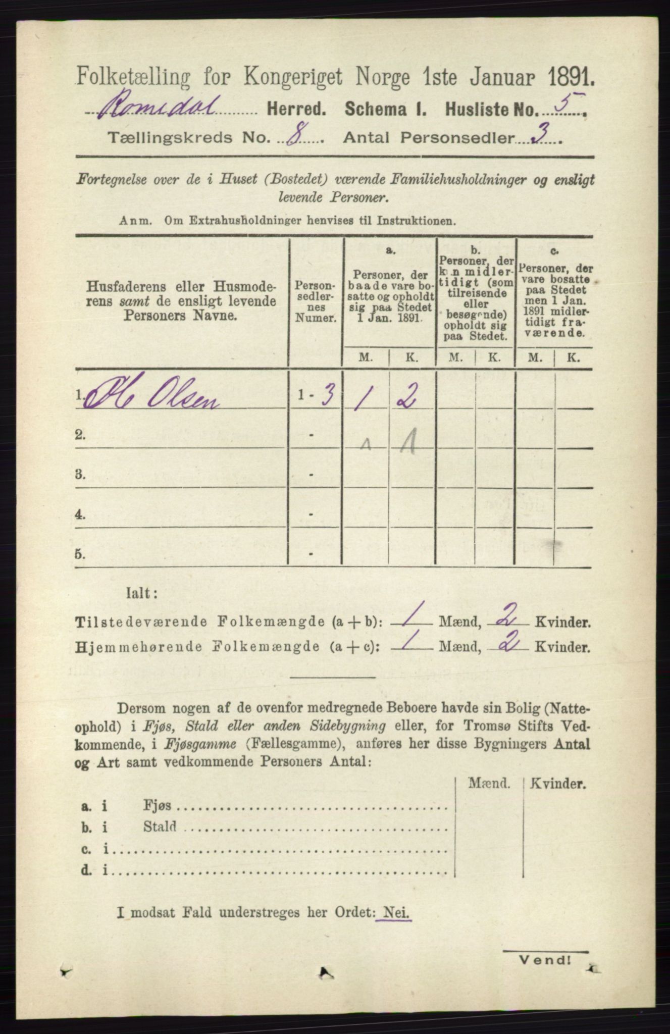 RA, 1891 census for 0416 Romedal, 1891, p. 3913