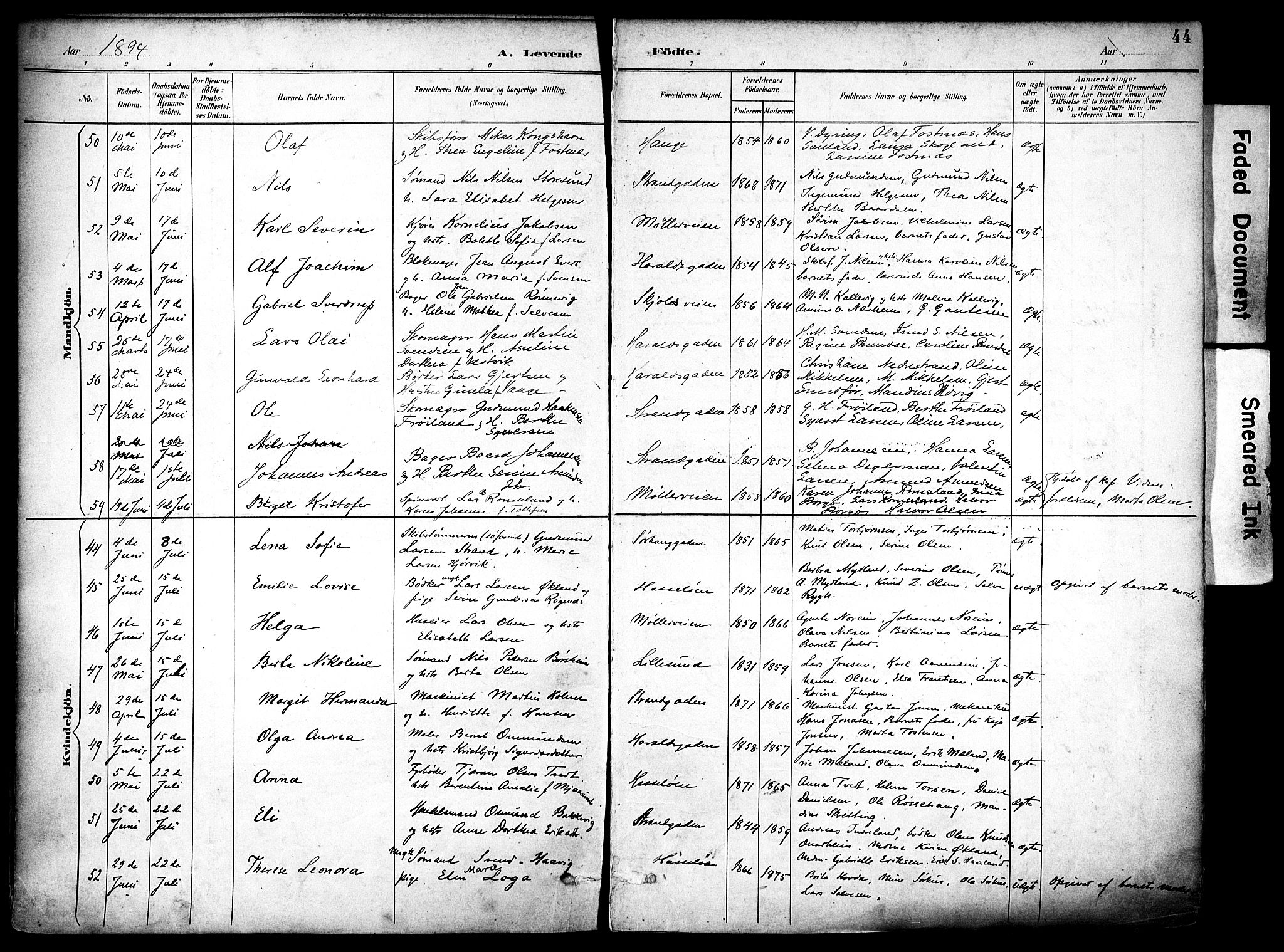 Haugesund sokneprestkontor, AV/SAST-A -101863/H/Ha/Haa/L0006: Parish register (official) no. A 6, 1891-1907, p. 44