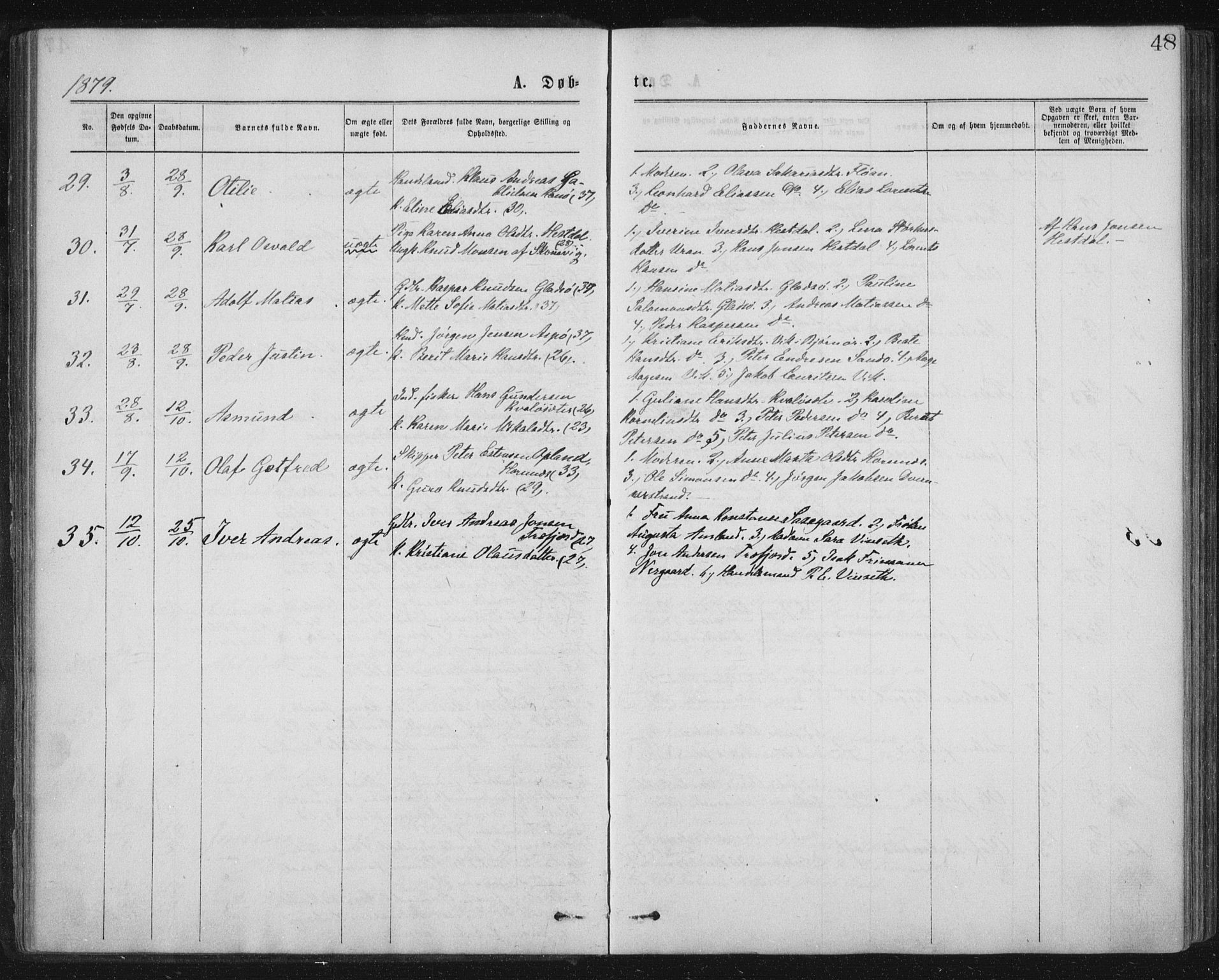 Ministerialprotokoller, klokkerbøker og fødselsregistre - Nord-Trøndelag, AV/SAT-A-1458/771/L0596: Parish register (official) no. 771A03, 1870-1884, p. 48