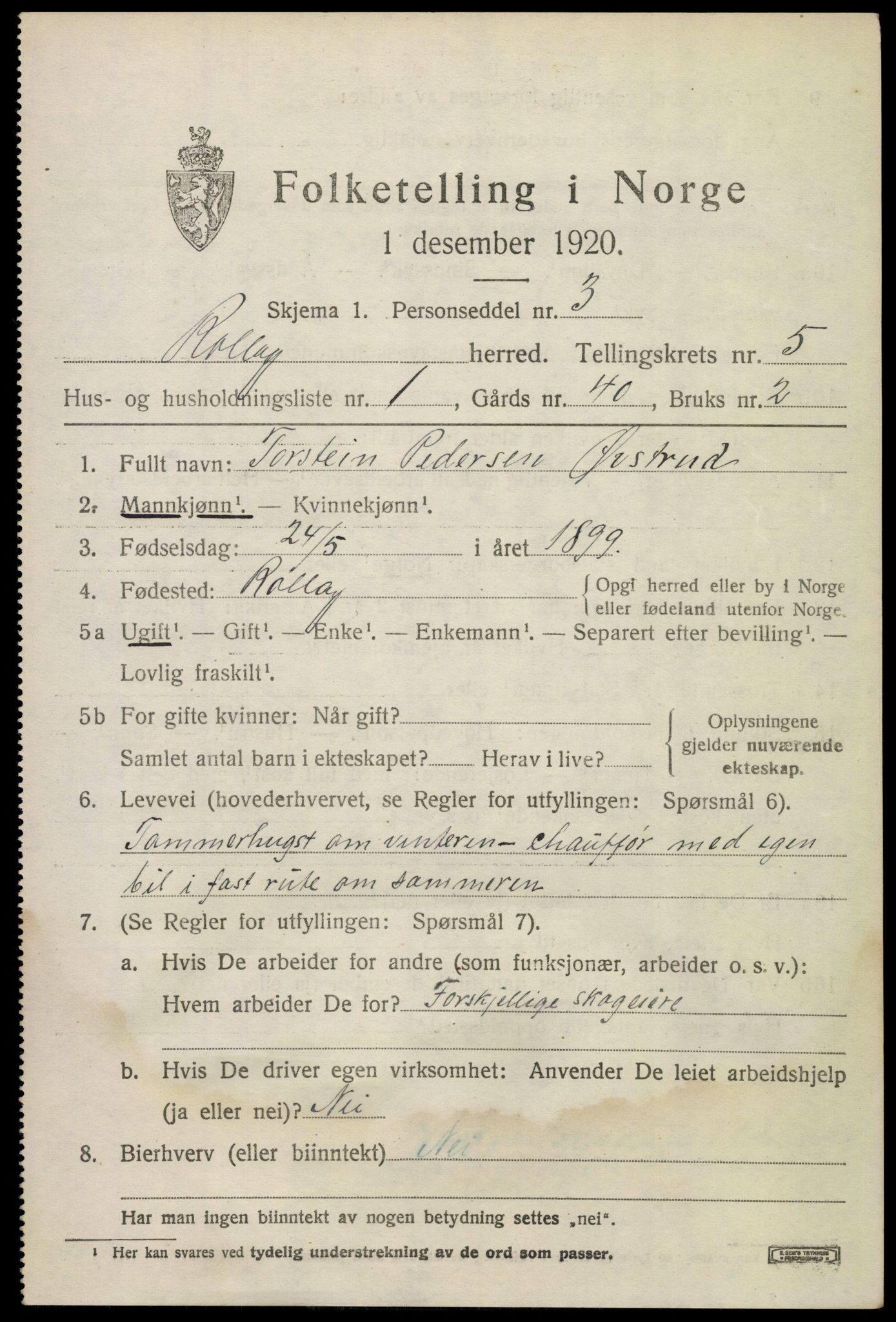 SAKO, 1920 census for Rollag, 1920, p. 2050