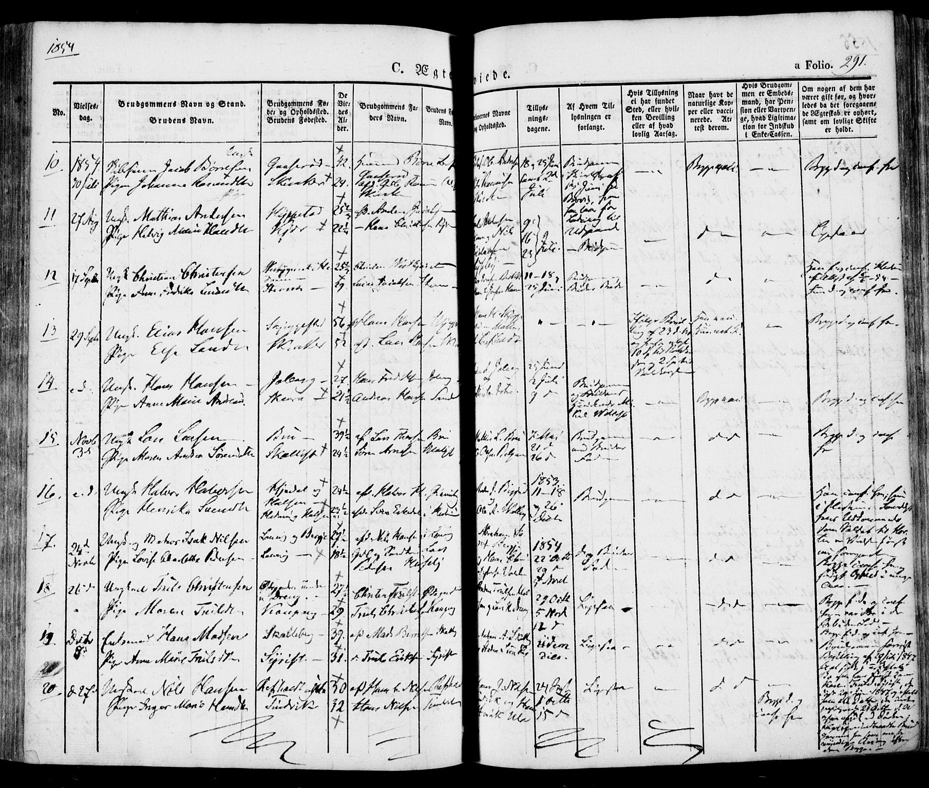 Tjølling kirkebøker, AV/SAKO-A-60/F/Fa/L0006: Parish register (official) no. 6, 1835-1859, p. 291