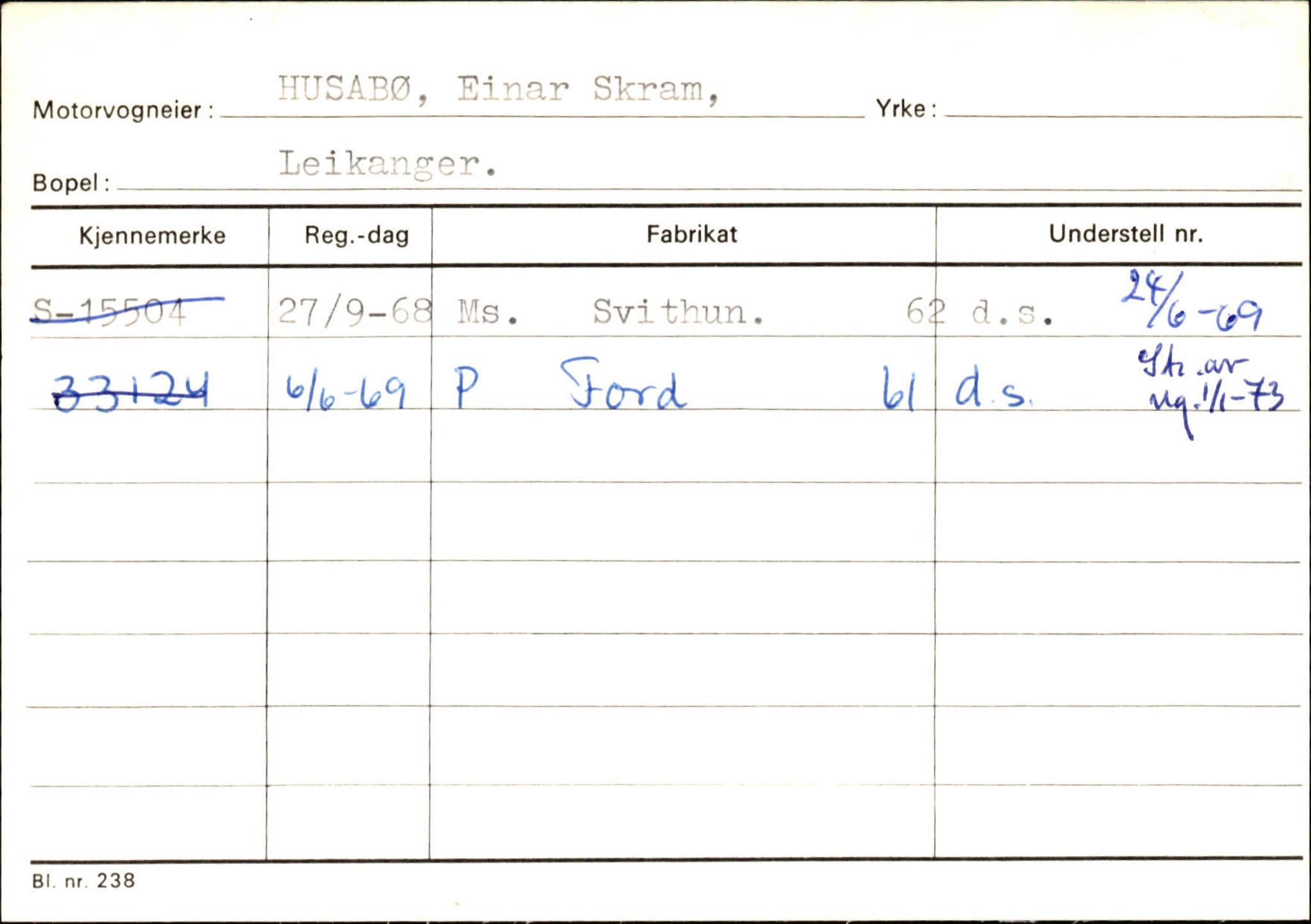 Statens vegvesen, Sogn og Fjordane vegkontor, AV/SAB-A-5301/4/F/L0126: Eigarregister Fjaler M-Å. Leikanger A-Å, 1945-1975, p. 1493