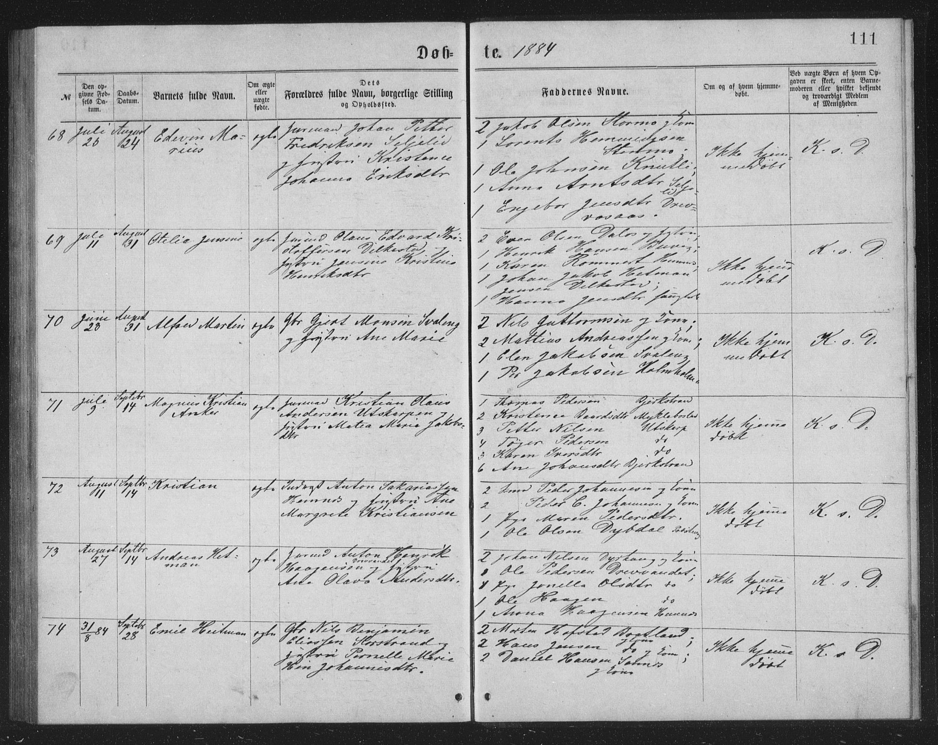 Ministerialprotokoller, klokkerbøker og fødselsregistre - Nordland, AV/SAT-A-1459/825/L0369: Parish register (copy) no. 825C06, 1873-1885, p. 111