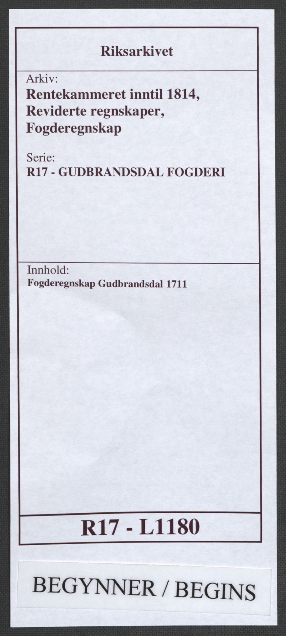 Rentekammeret inntil 1814, Reviderte regnskaper, Fogderegnskap, RA/EA-4092/R17/L1180: Fogderegnskap Gudbrandsdal, 1711, p. 1