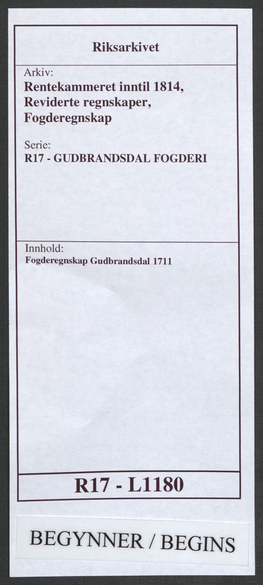 Rentekammeret inntil 1814, Reviderte regnskaper, Fogderegnskap, AV/RA-EA-4092/R17/L1180: Fogderegnskap Gudbrandsdal, 1711, p. 1