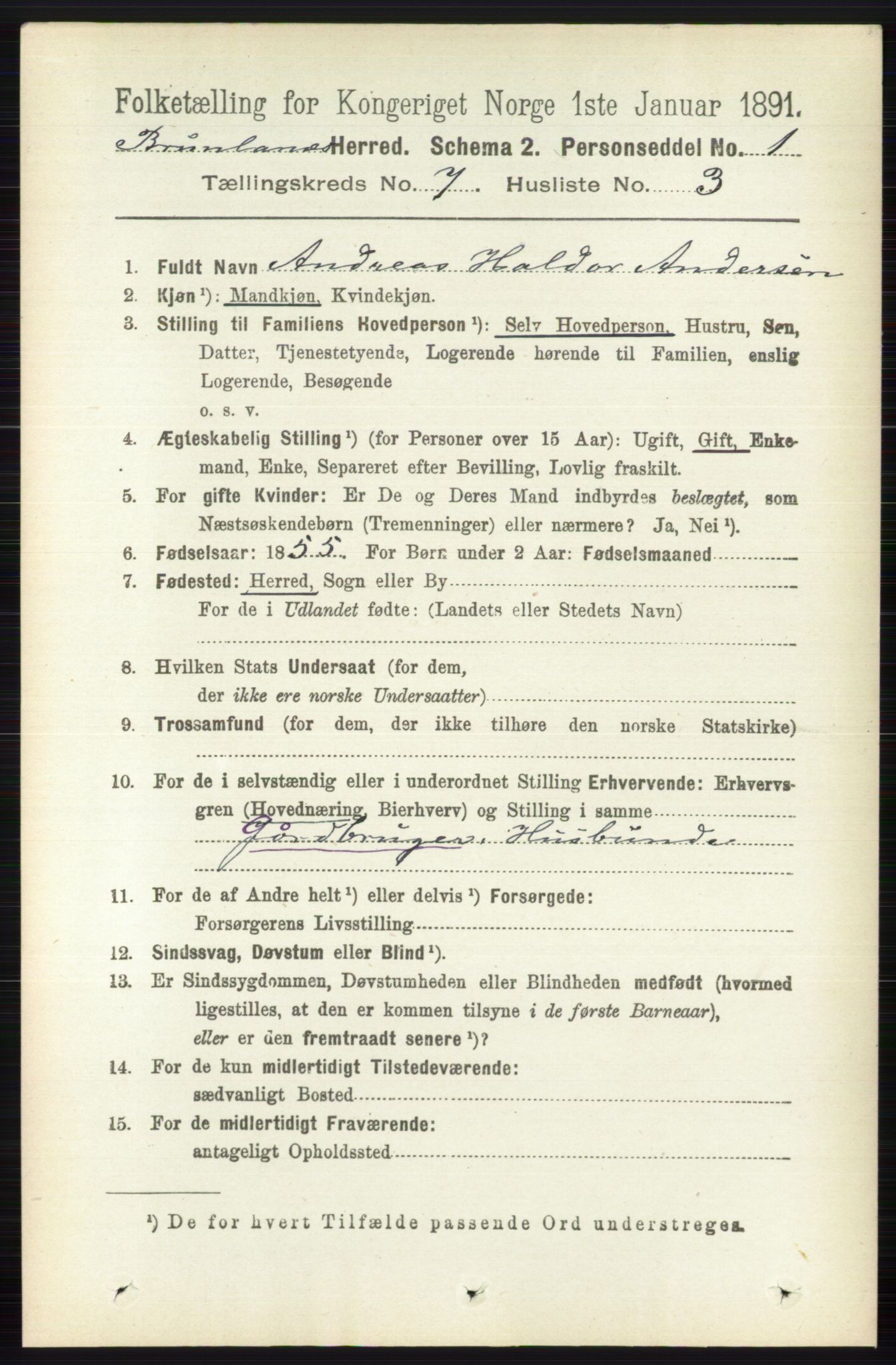 RA, 1891 census for 0726 Brunlanes, 1891, p. 2997