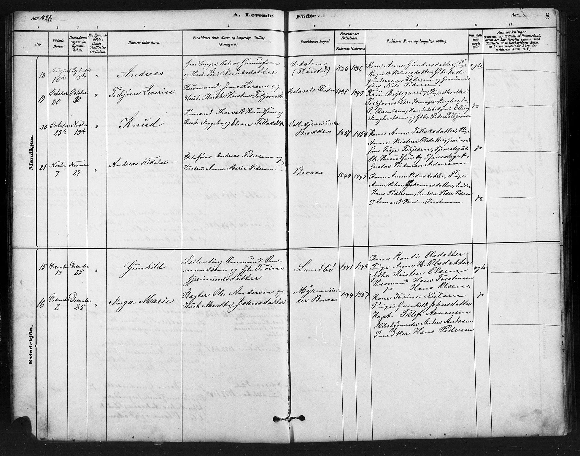 Austre Moland sokneprestkontor, SAK/1111-0001/F/Fb/Fba/L0003: Parish register (copy) no. B 3, 1879-1914, p. 8