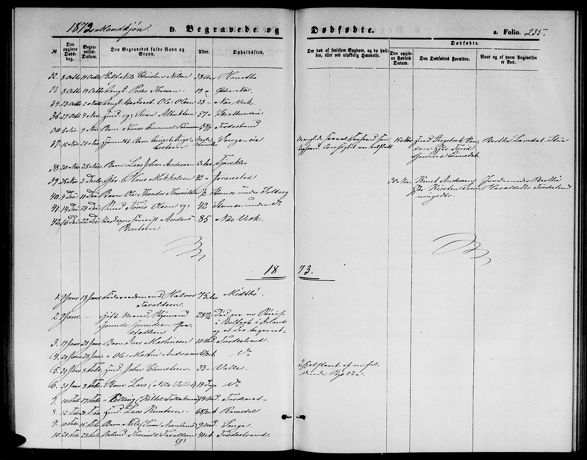 Holt sokneprestkontor, AV/SAK-1111-0021/F/Fb/L0009: Parish register (copy) no. B 9, 1871-1883, p. 235