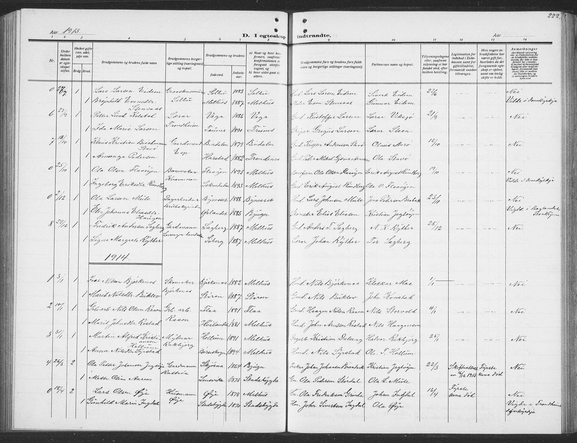 Ministerialprotokoller, klokkerbøker og fødselsregistre - Sør-Trøndelag, SAT/A-1456/691/L1095: Parish register (copy) no. 691C06, 1912-1933, p. 222