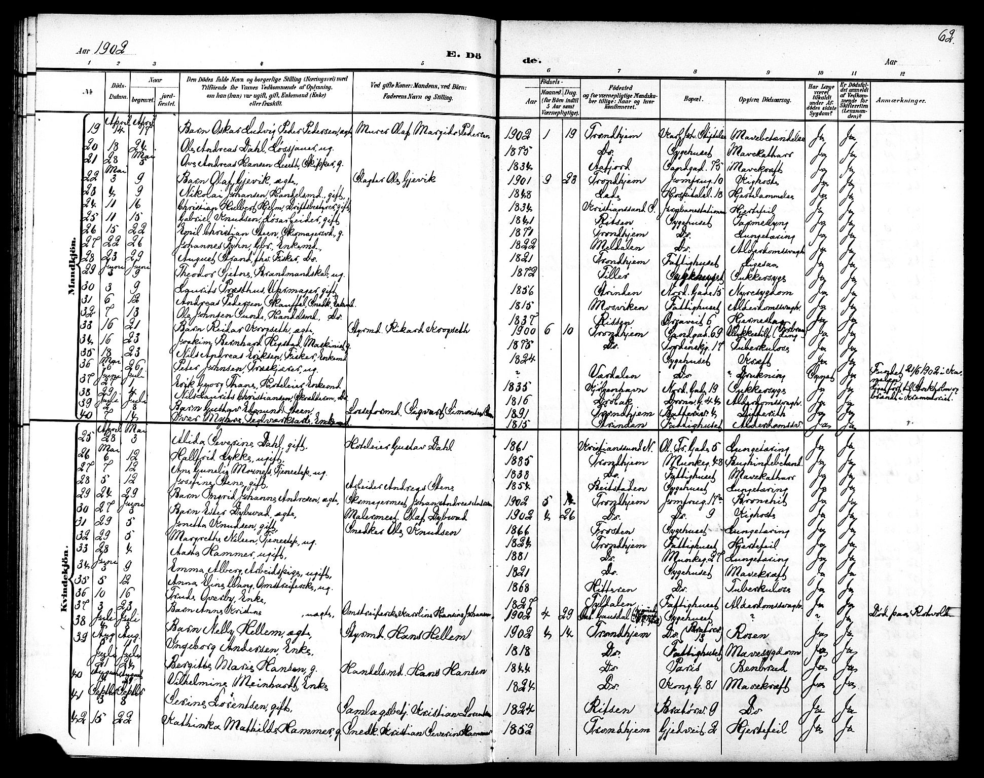 Ministerialprotokoller, klokkerbøker og fødselsregistre - Sør-Trøndelag, AV/SAT-A-1456/602/L0144: Parish register (copy) no. 602C12, 1897-1905, p. 62