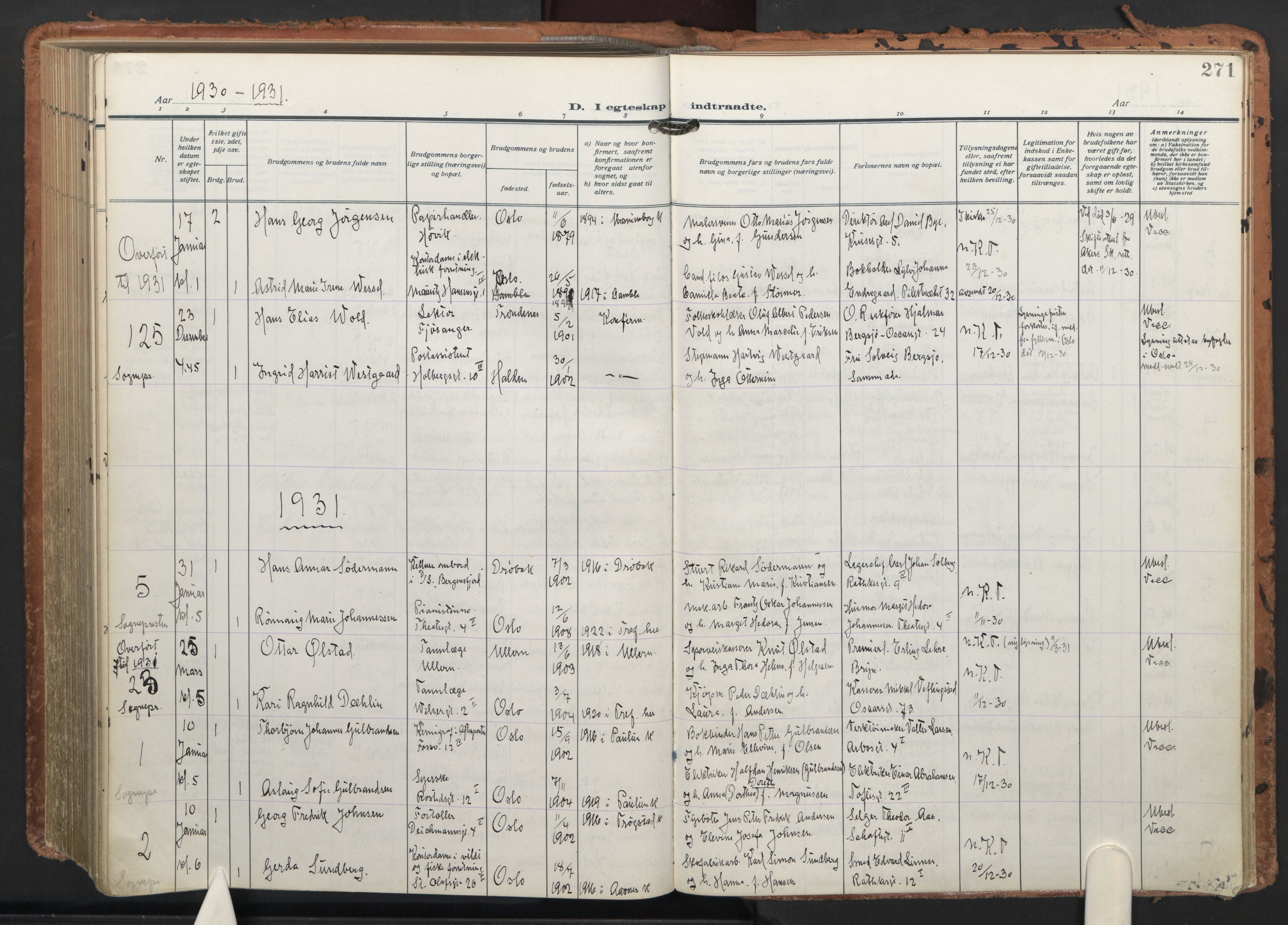 Trefoldighet prestekontor Kirkebøker, AV/SAO-A-10882/F/Fc/L0008: Parish register (official) no. III 8, 1920-1932, p. 271