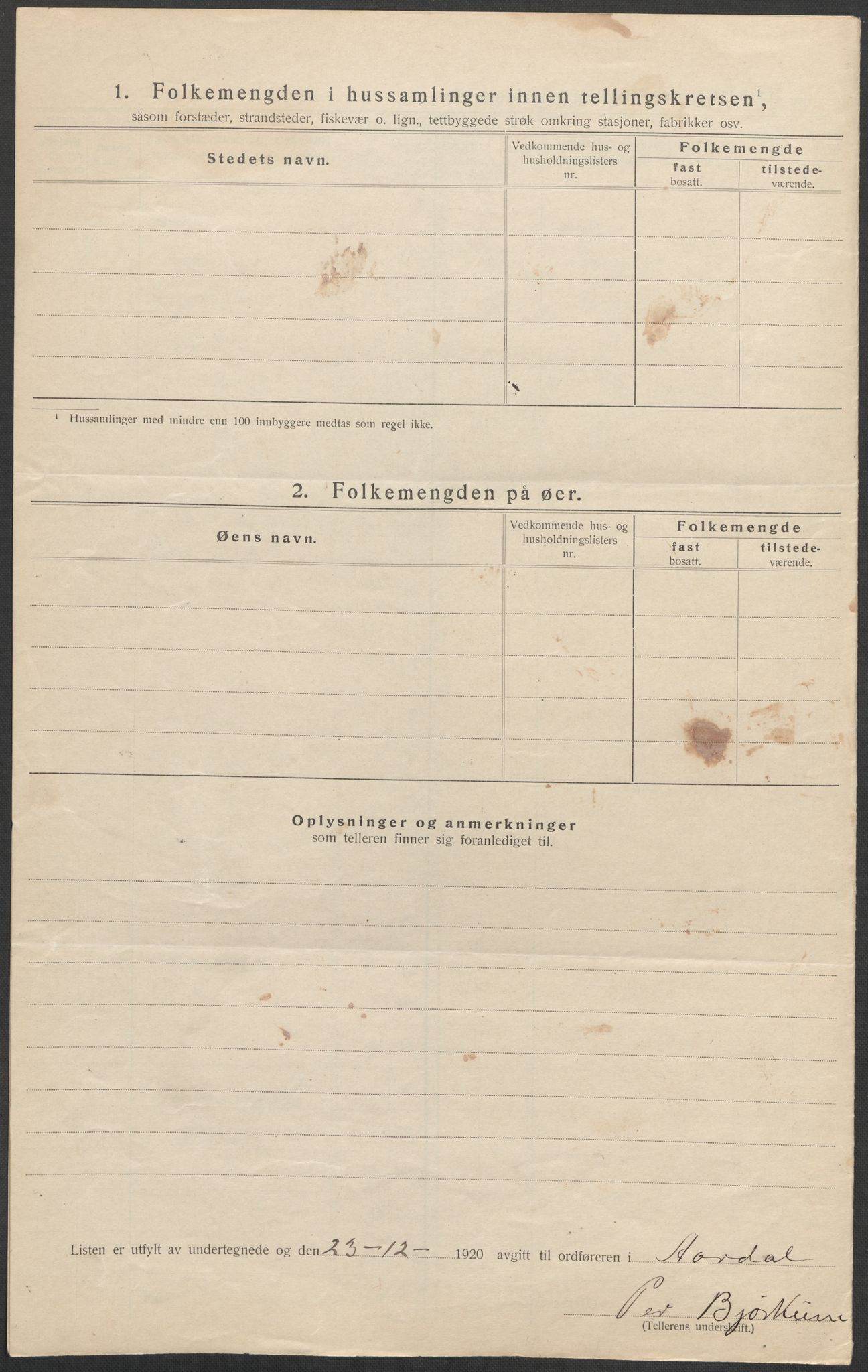 SAB, 1920 census for Årdal, 1920, p. 8