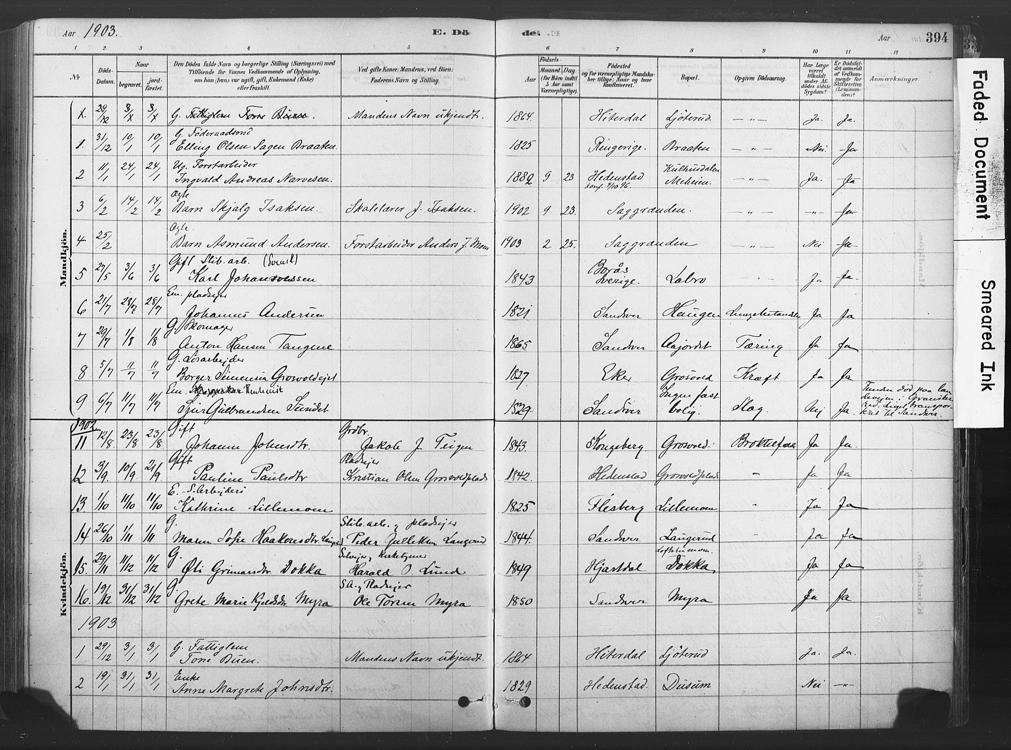 Sandsvær kirkebøker, AV/SAKO-A-244/F/Fd/L0001: Parish register (official) no. IV 1, 1878-1906, p. 394