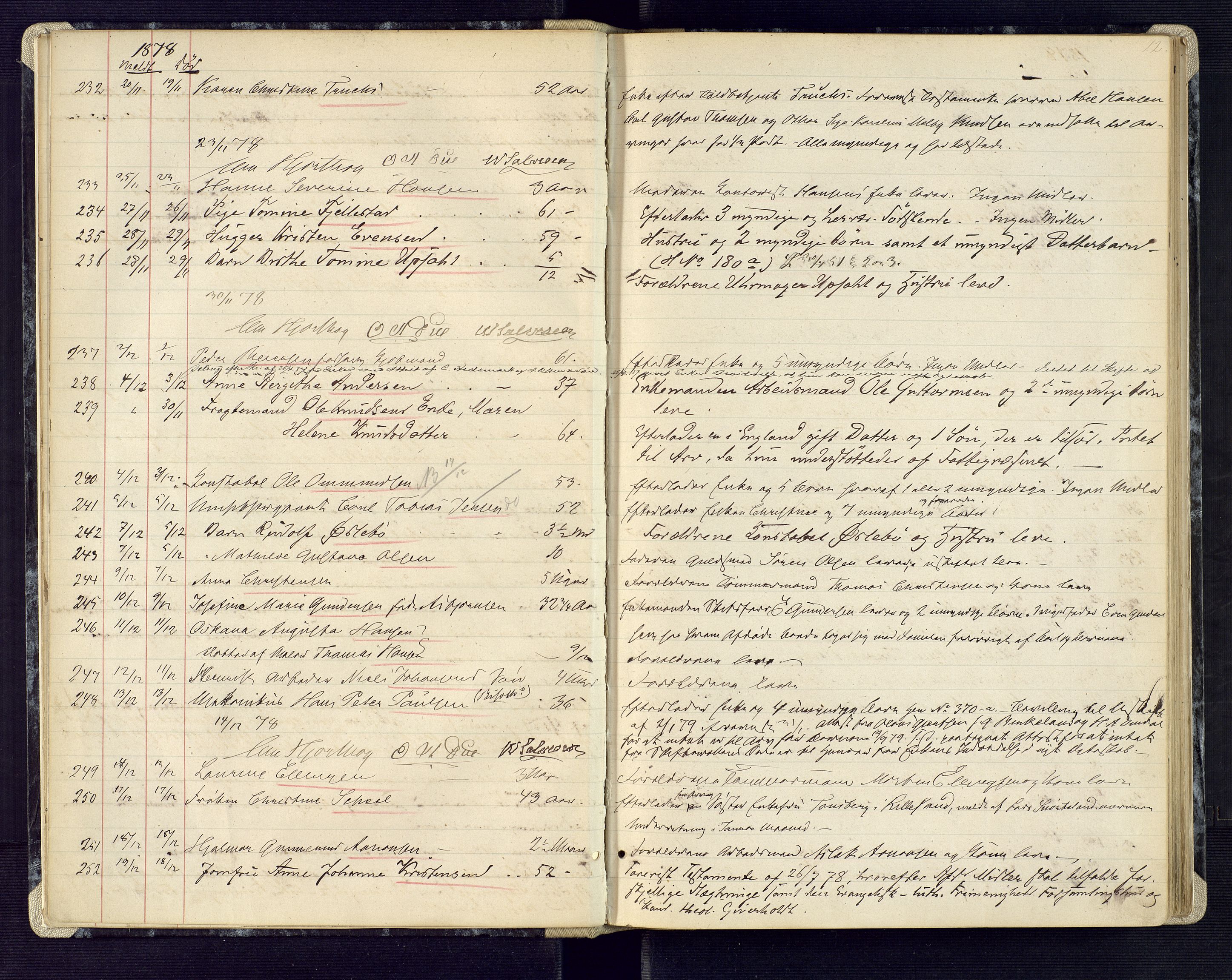 Kristiansand byrett, AV/SAK-1223-0001/H/Ha/L0006: Anmeldte dødsfall, 1878-1892, p. 12